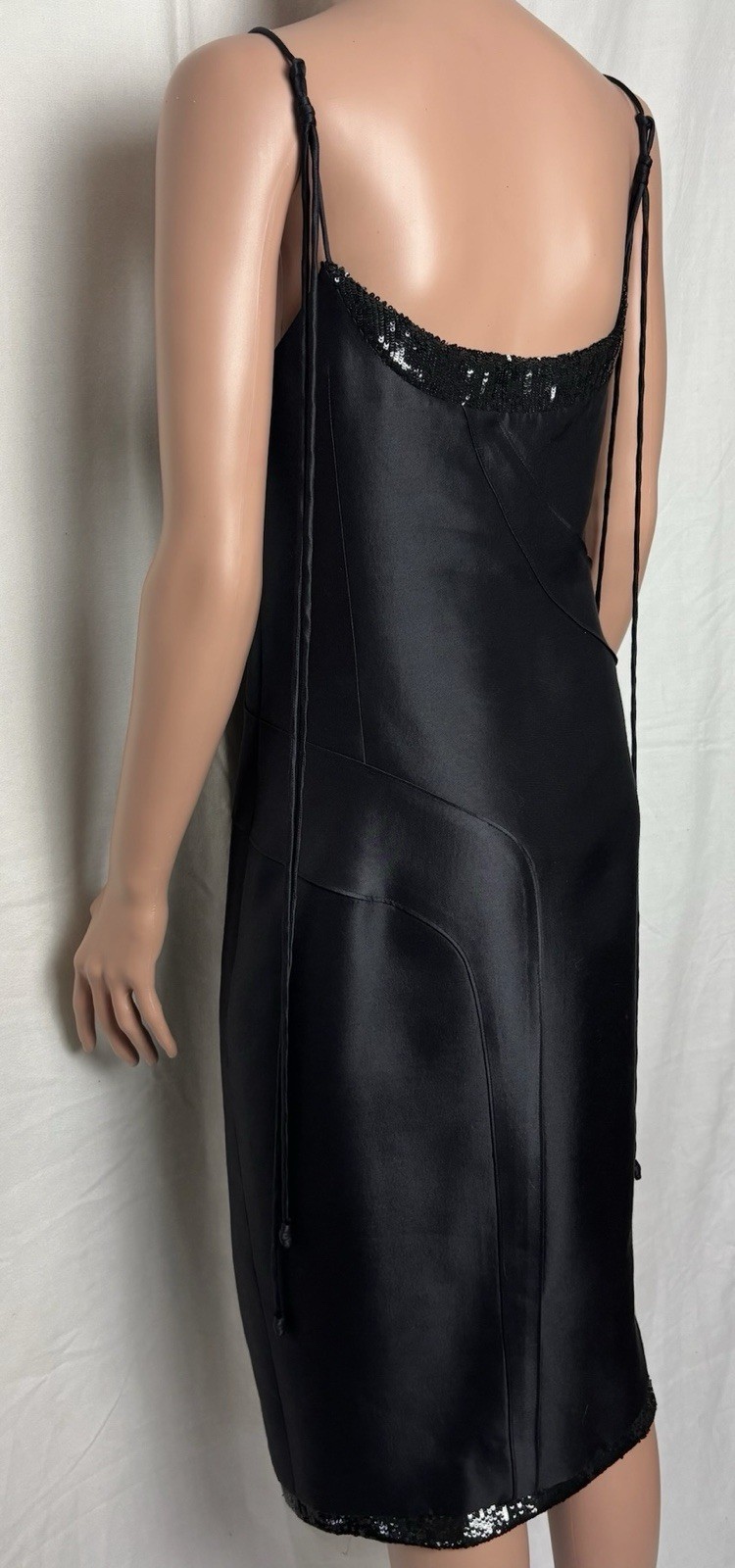 Chado Ralph Rucci Black Silk Wool Bead Cocktail Dress Size 12 NWT Neiman Marcus