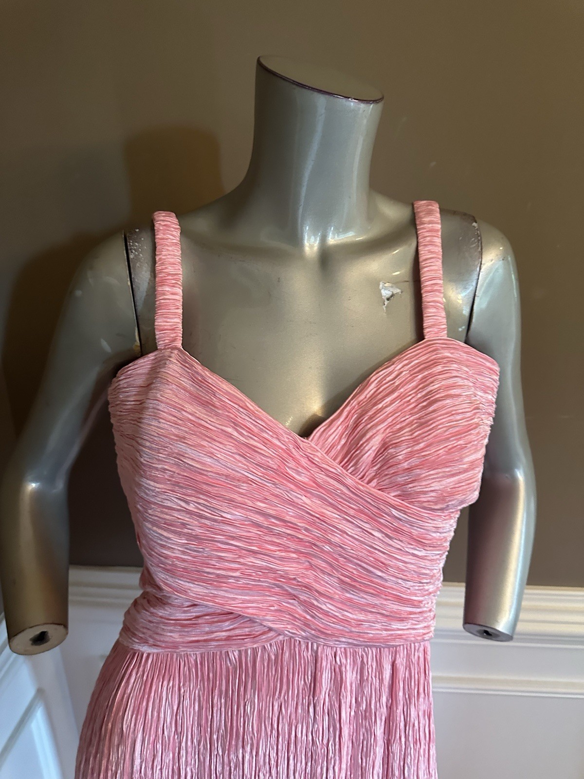 Vintage Mary McFadden for Saks Fifth Avenue Pink Plisse Maxi Dress Sz 14
