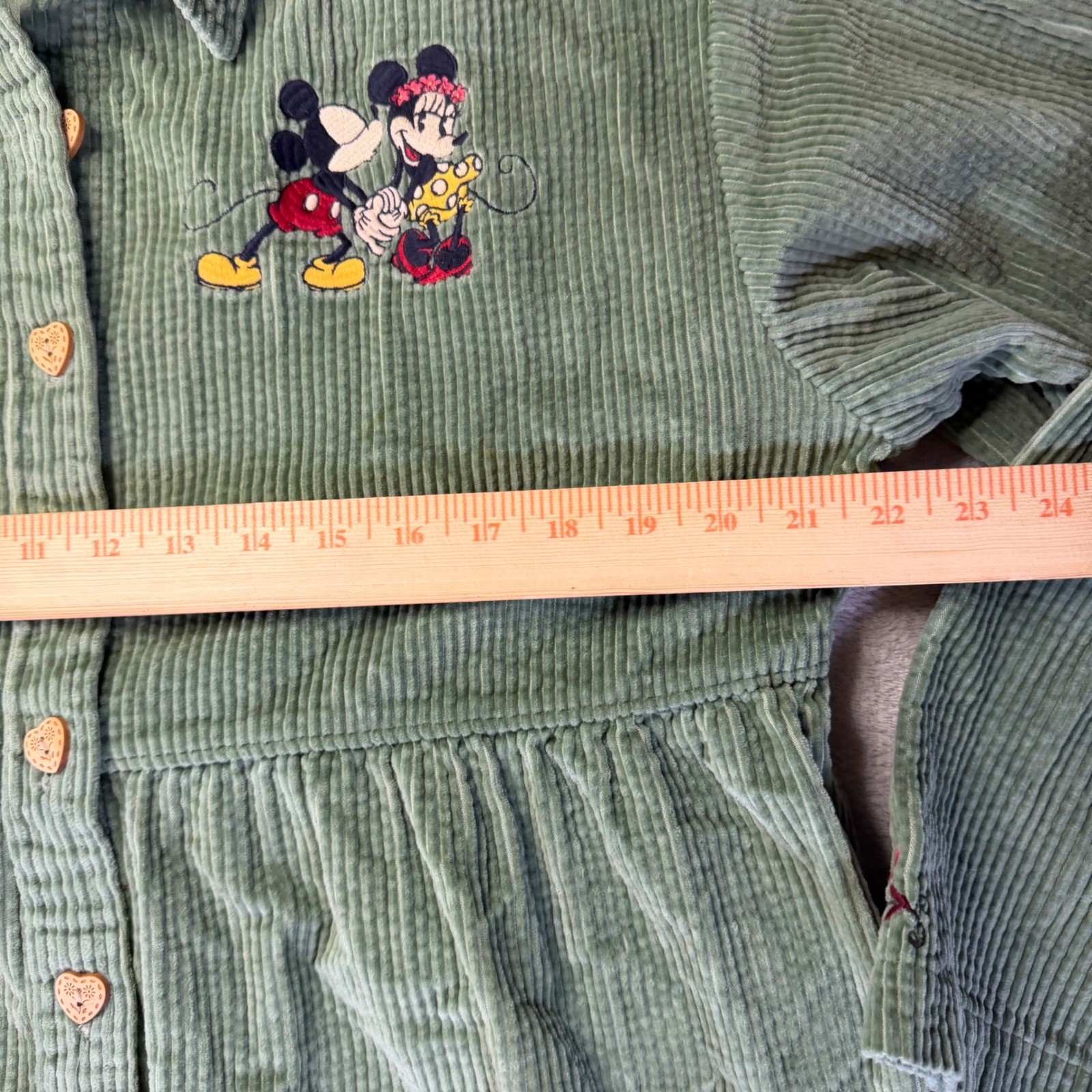 Vintage Disney Store Mickey Minnie Mouse Corduroy Dress Sage Green Floral Large