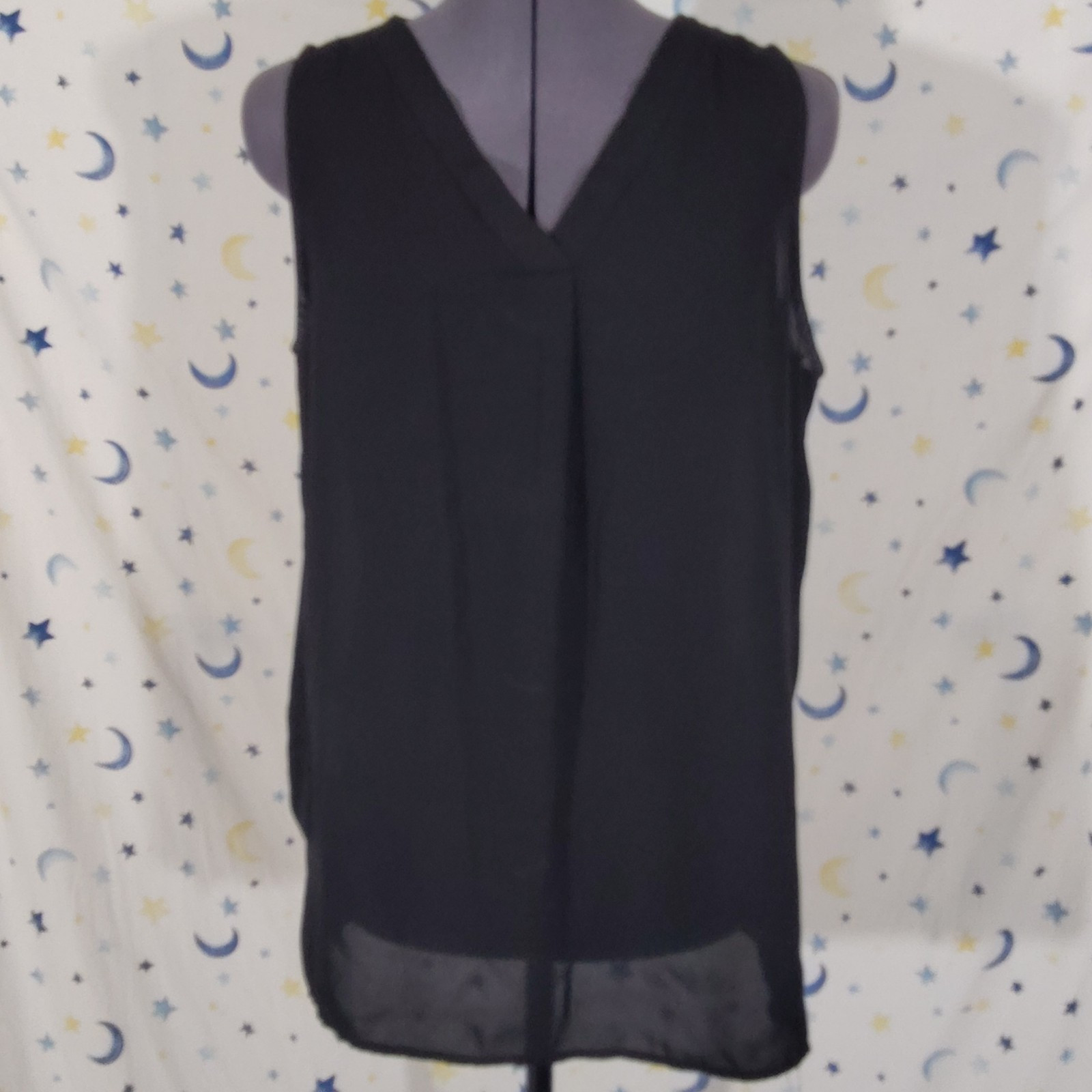 Vintage Pleione Black Chiffon Sleeveless V-neck Keyhole Back Blouse
