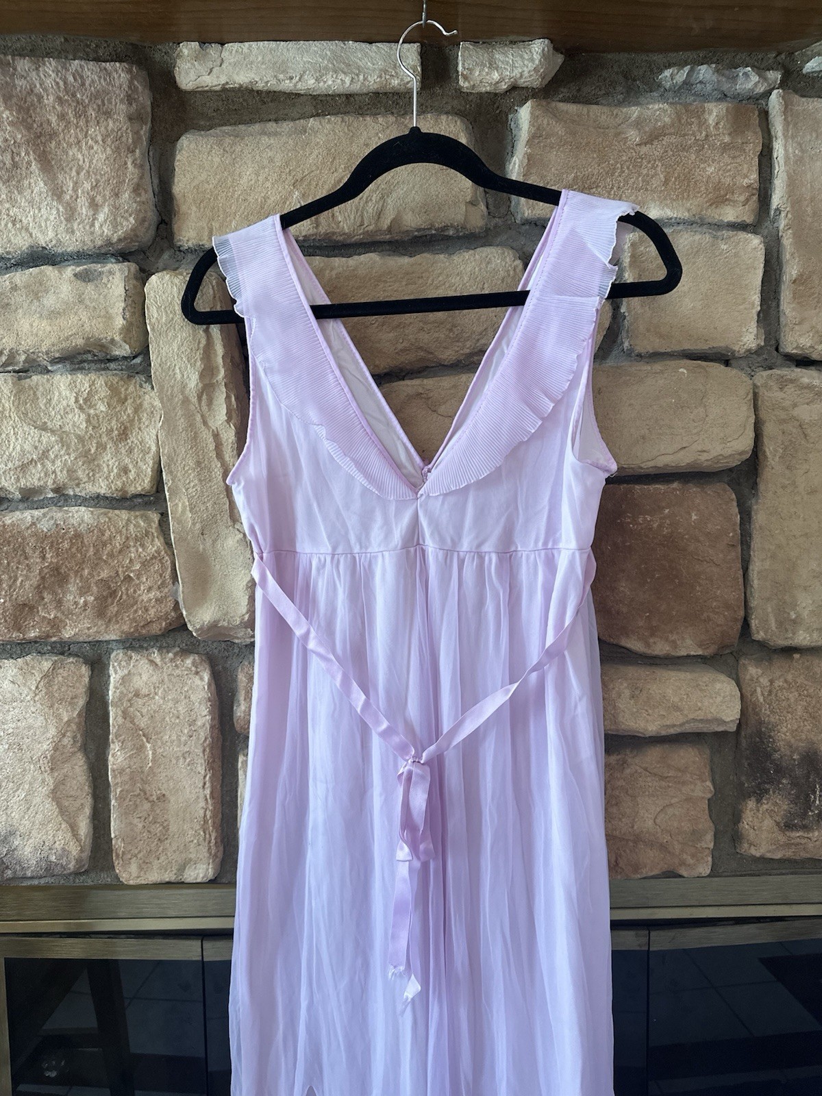 True VTG 70s Lavender Purple Maxi Slip Dress Nightgown Ruffle Fairy Ethereal M/L
