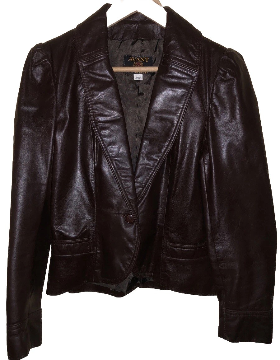 Vintage AVANT GARDE Women’s Leather Jacket Sz 8 fits XS/S 1 button peplum back