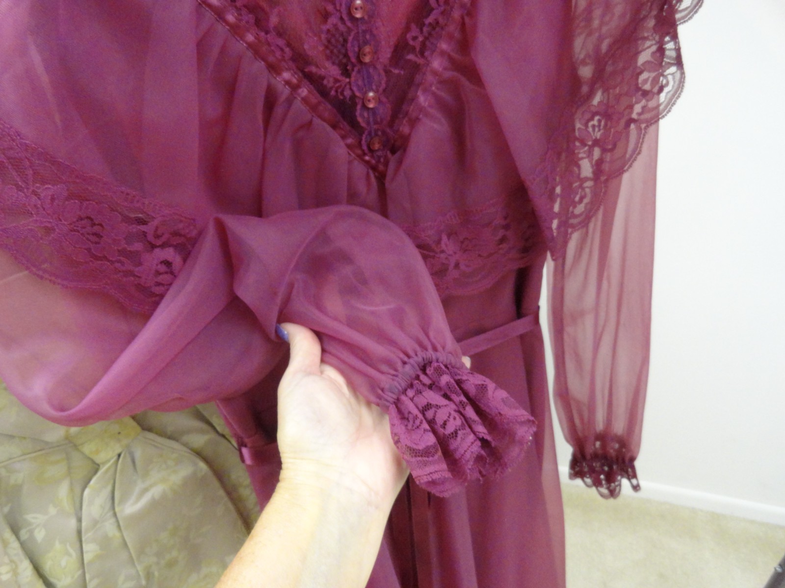 Vintage 1970s Plum Maxi Dress High Neck Formal Size 5/6 NOS Union Made