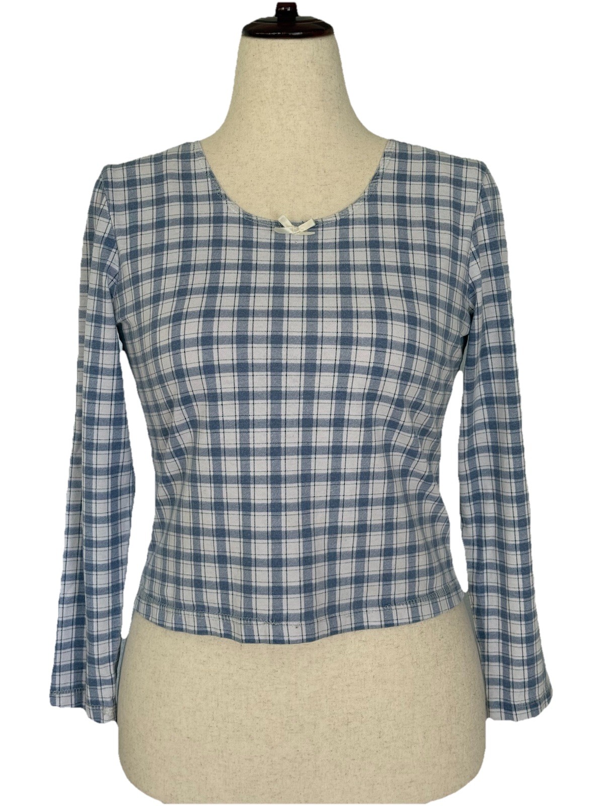 Vintage CW Dress Blue Plaid Long Sleeve Top Size 8 Cottagecore Soft Grunge Y2K