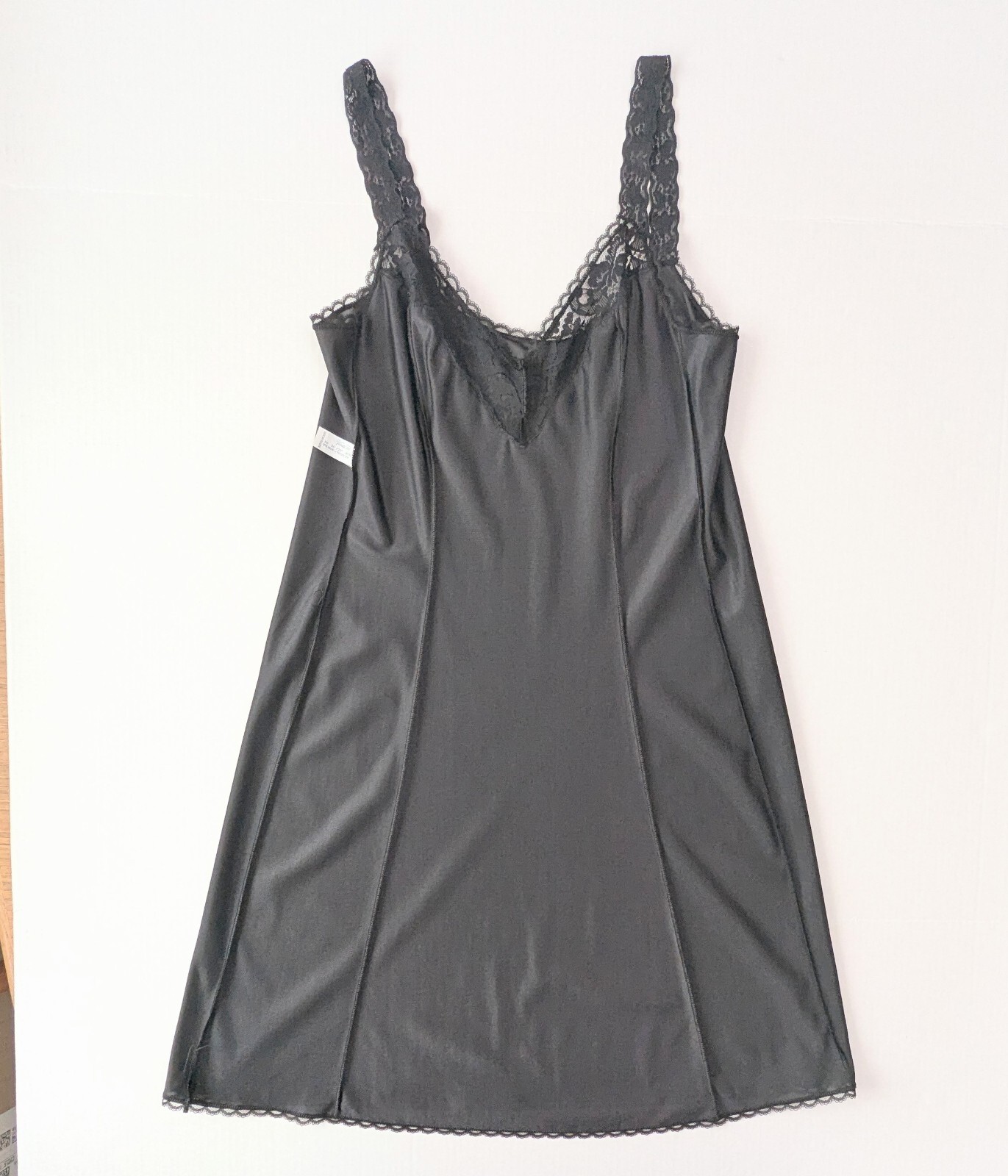 Vanity Fair 36 / 20″ Full Slip Black Princess Seams Made in USA Stretch Straps