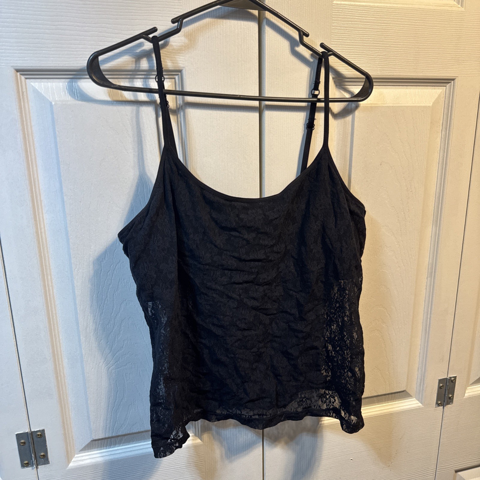 Vtg Vanity Fair All Lace Spaghetti Strap Black Cami Built In Bra XL