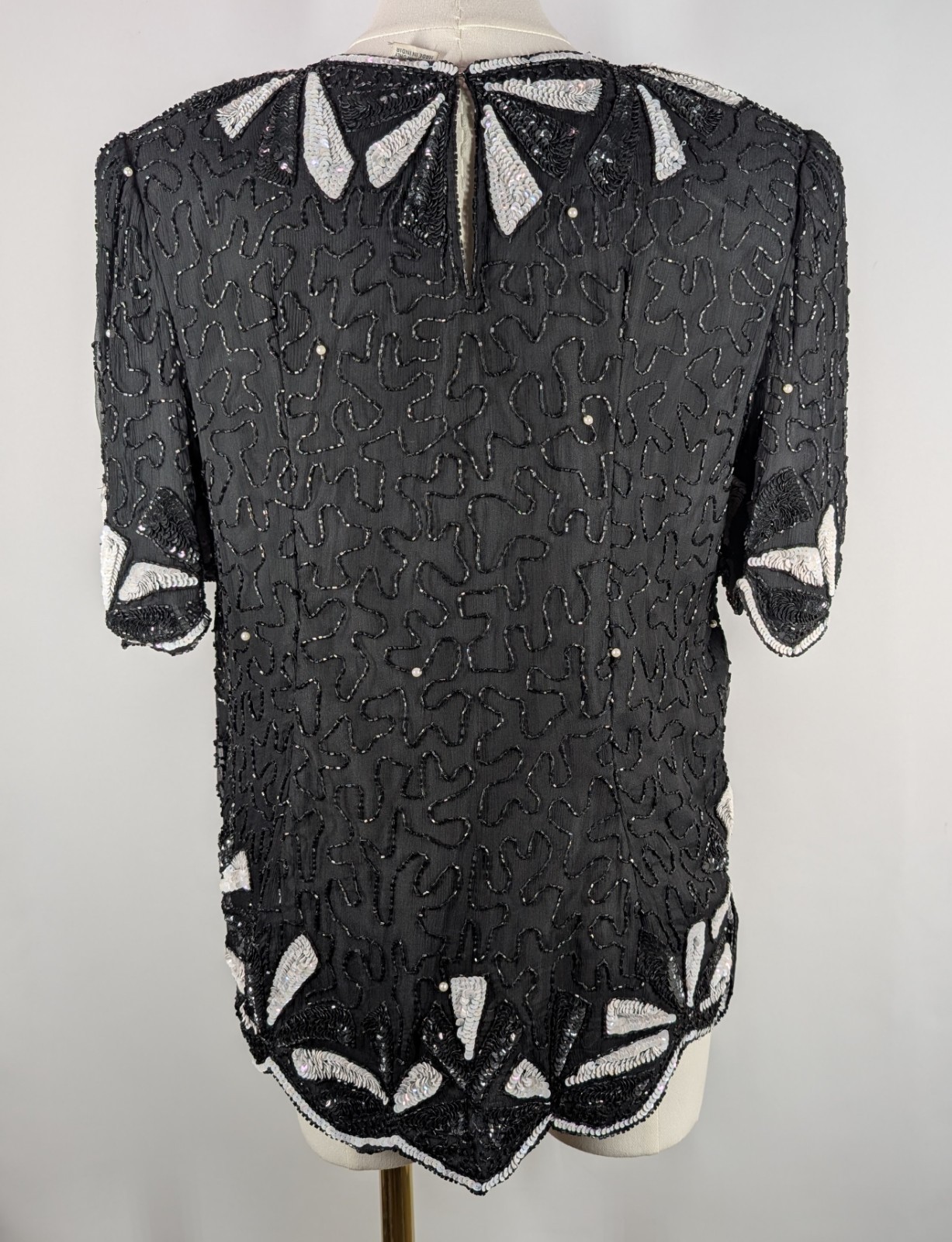 Vintage Carina Women’s Lot Of 2 Silk Beaded Two Piece Outfit Top Skirt Black