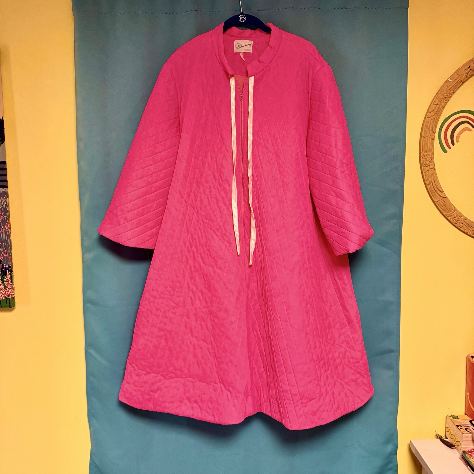 1960s Lisanne Neon Pink Quoted House Coat Medium- Large