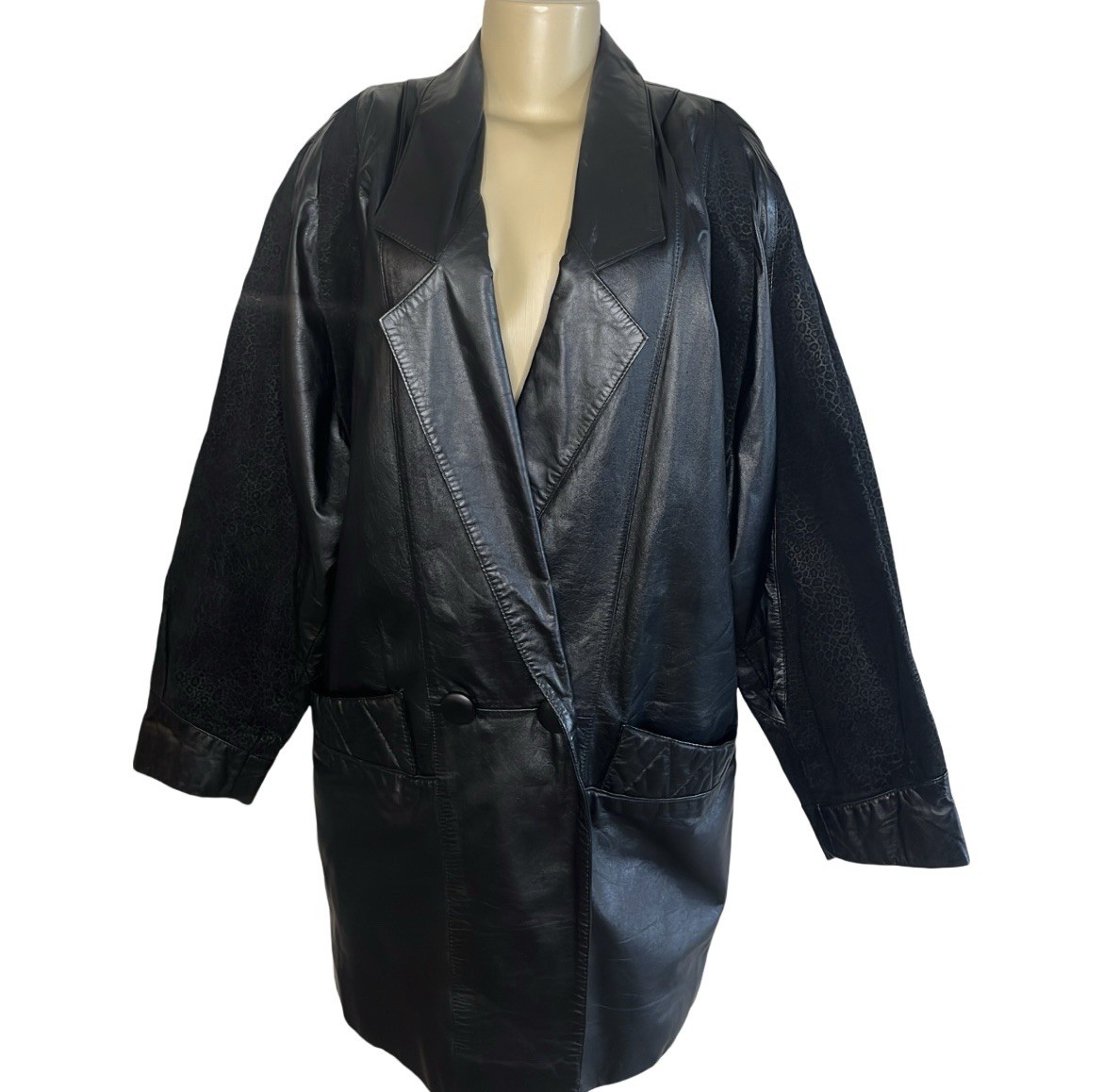 Vintage 80s Architect Leather Blazer W/ Cheetah Print Textured Patches