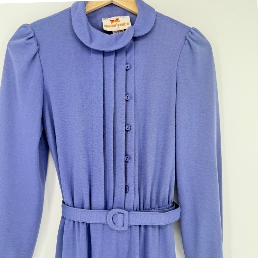 Vintage 60s Blue Peter Pan Collar Belted Secretary Dress 6 Union Label Twee Mod