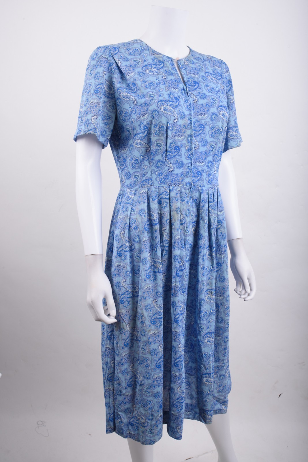 Vintage 60s Shelton Stroller Womans Dress Sz 14 14.5 Blue Paisley Jersey Stretch