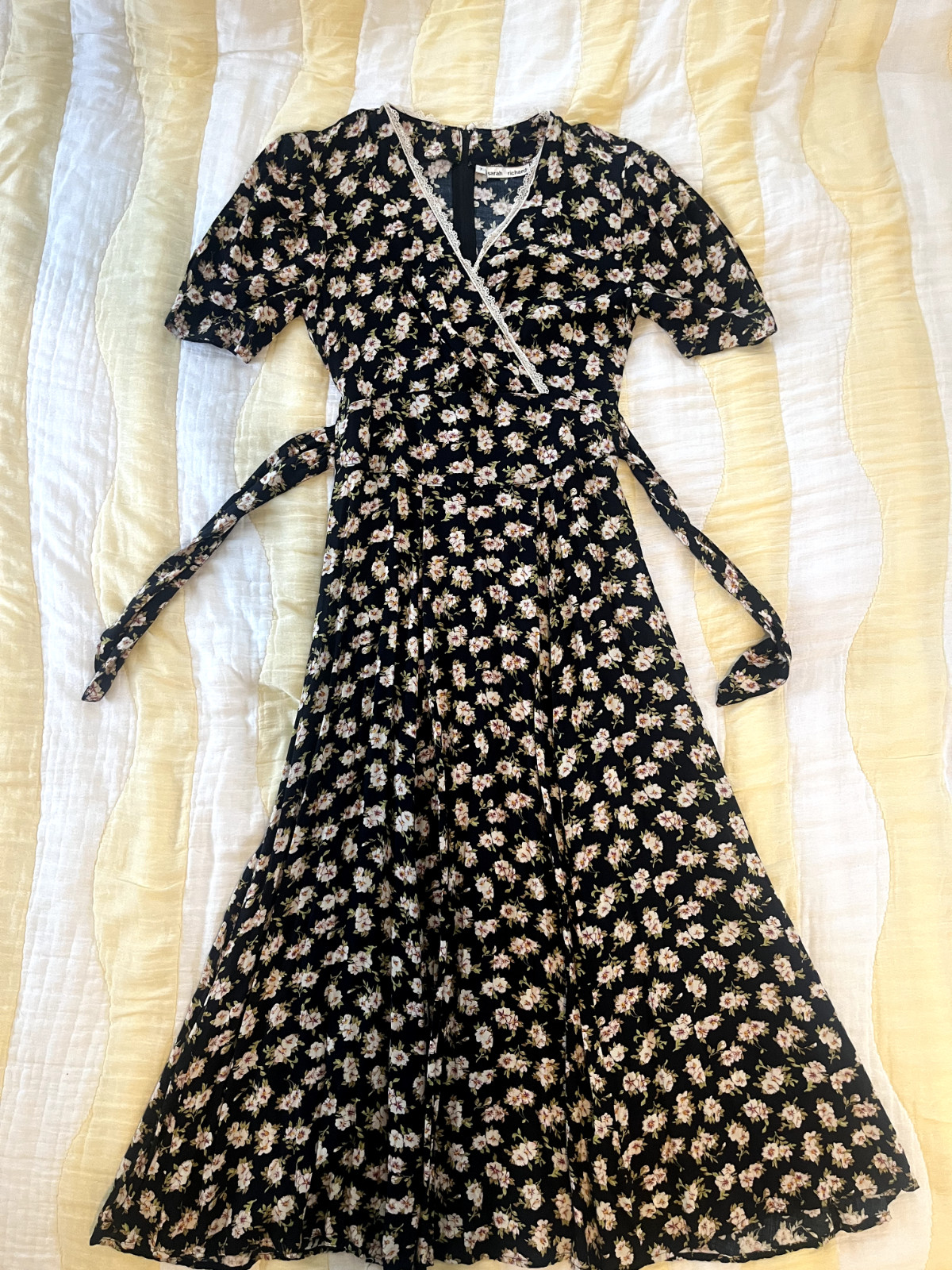 Doen Style Vintage Sarah Richards Rayon Black Floral Maxi Dress (tagged Sz 7)