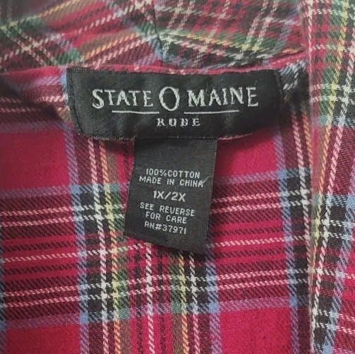 State O Maine UNISEX 1X/2X Red Plaid FLANNEL Cotton Bathrobe Loungewear Cozy Vtg