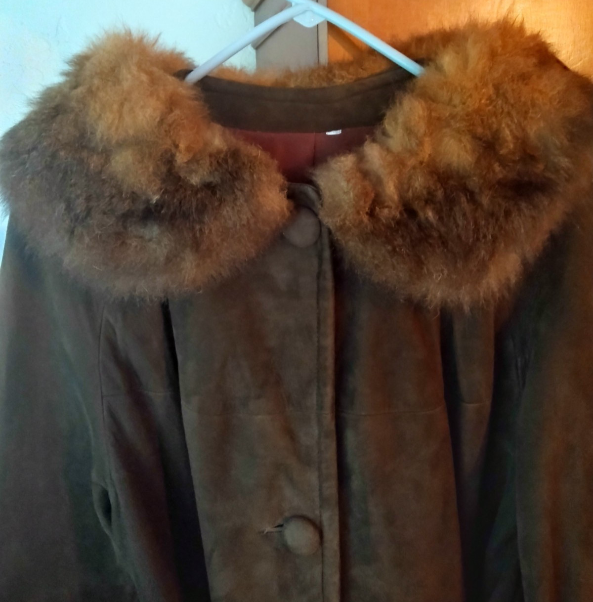 Vintage 70’s Women Chocolate Brown Suede Fox Fur Penny Lane Coat XS/S Belted Y2K