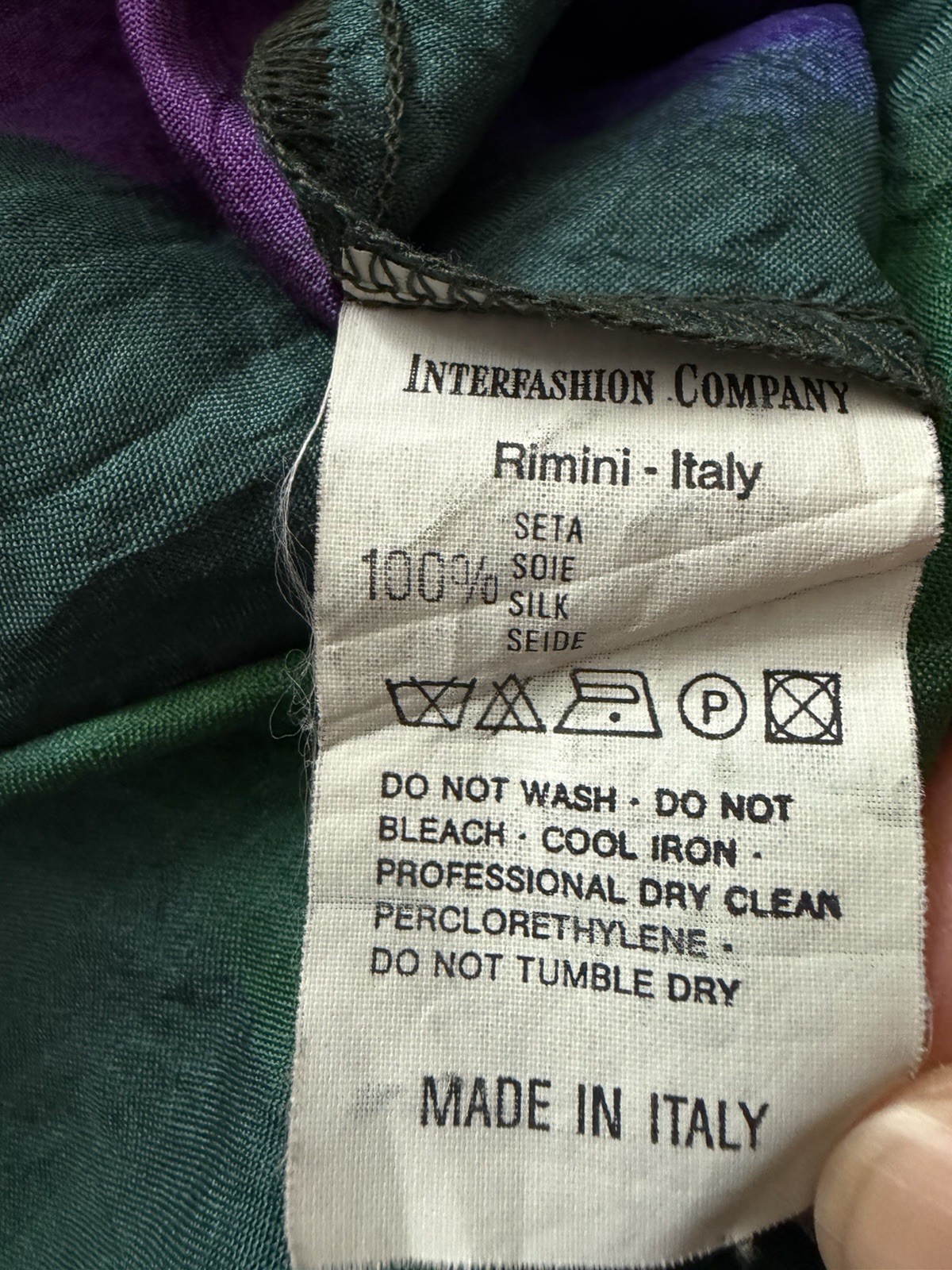 Vintage 90s Romeo Gigli 100% Silk Shirt Green Purple Button-Up Blouse Italy Sz S