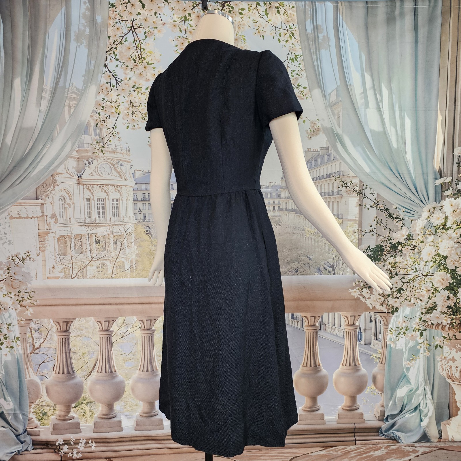 Vintage 1970s Wrap Dress Black Cocktail Molly Parnis Boutique Mididress Retro
