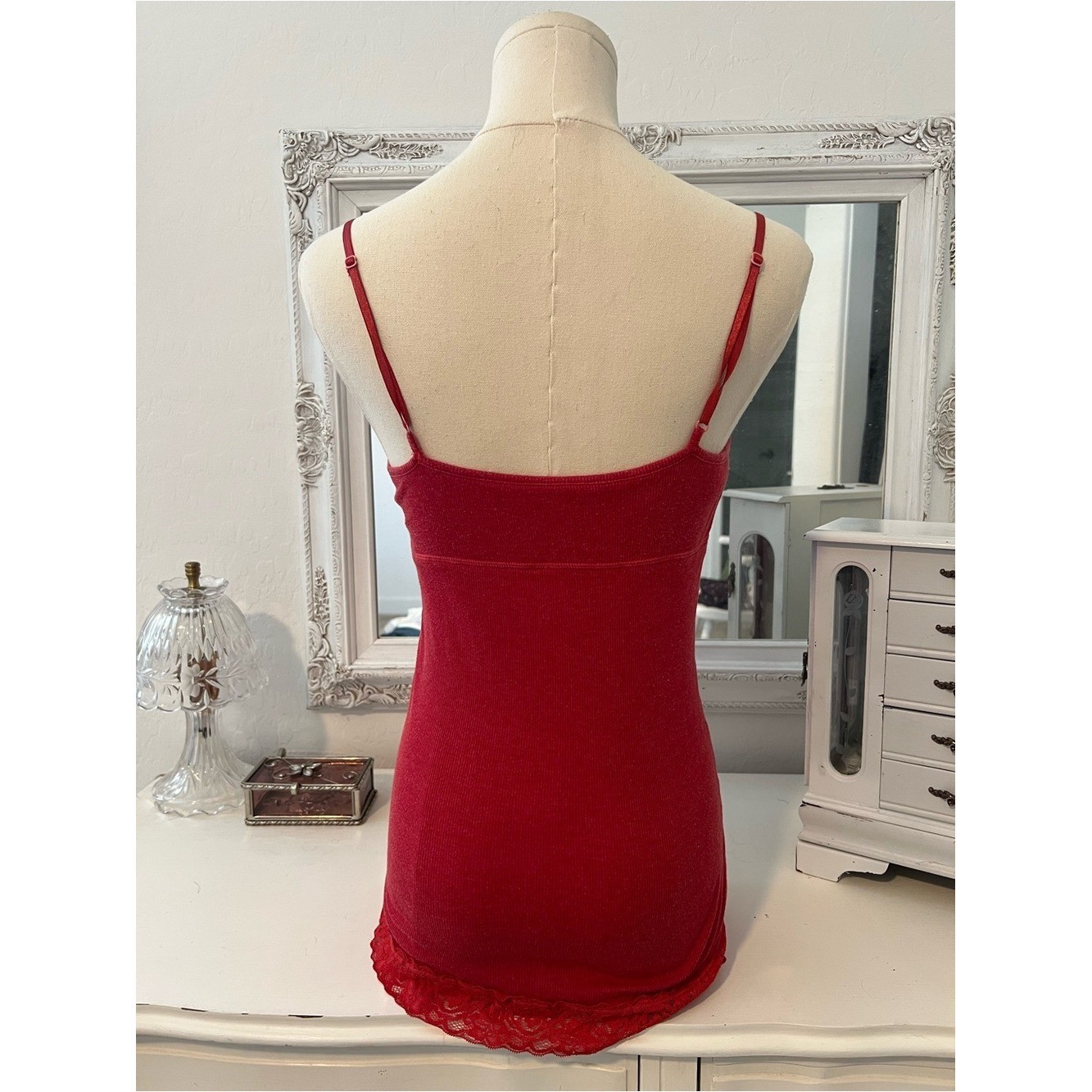 vintage victoria’s secret pink red lace babydoll cami tank top