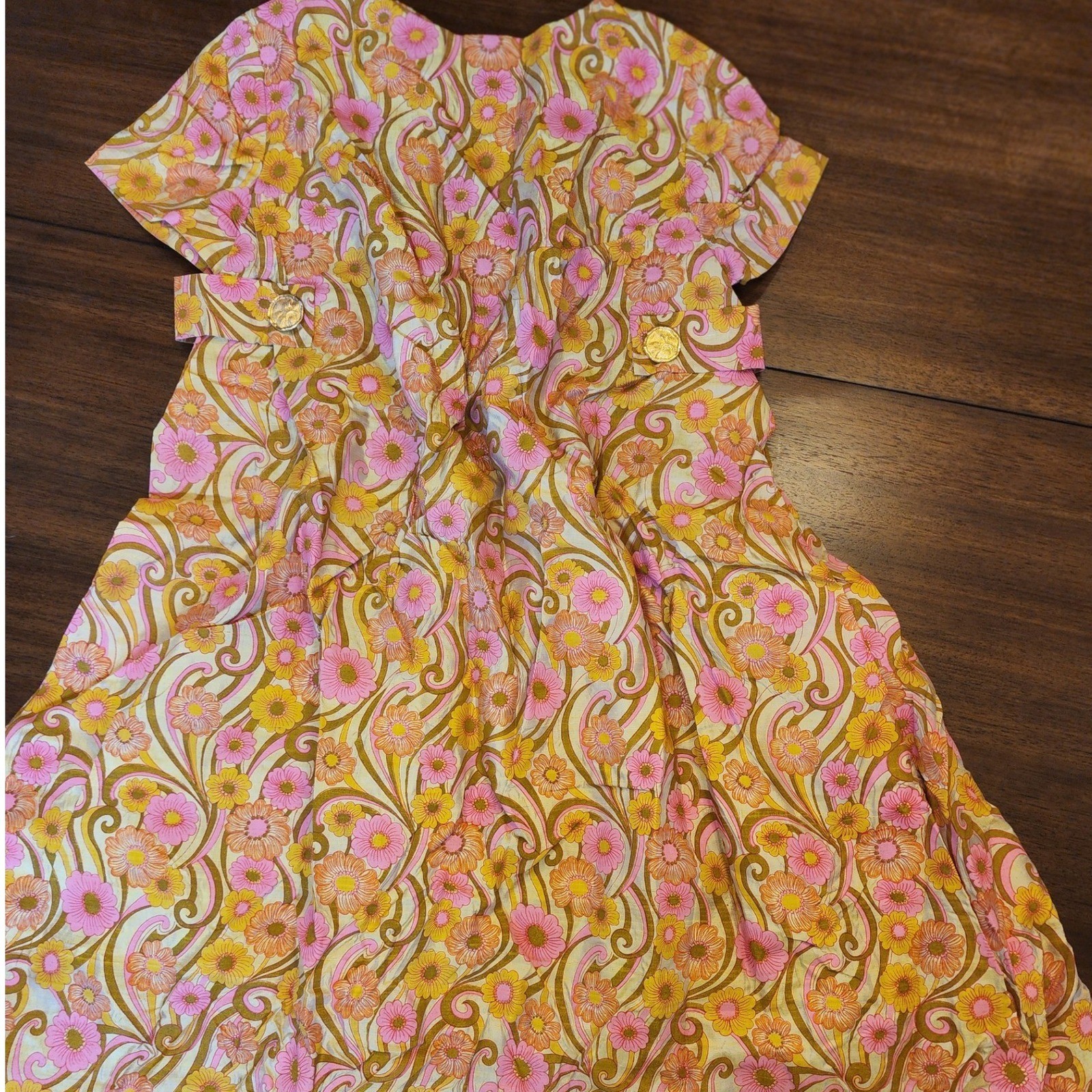 ✨️Vintage 60s Mod Floral Shift Dress Pink Orange Psychedelic Boho Retro Indie🌸