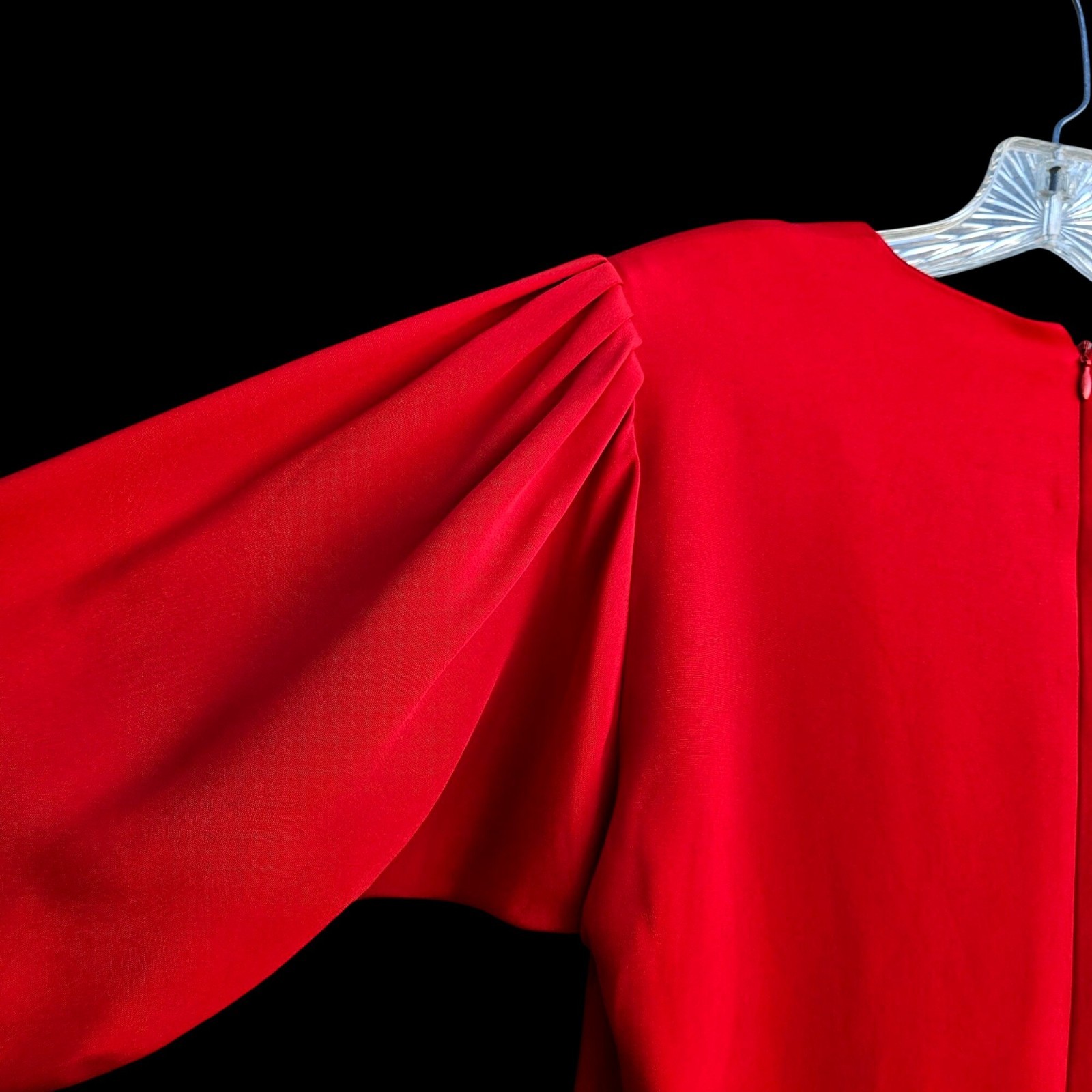 Vintage Stanley Platos Red Couture Silk Dress Pockets Flower Detail Size 10