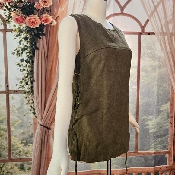Vintage 1960’s Dress Minidress Olive Green Sueded Laced Sides Beeline Fashions