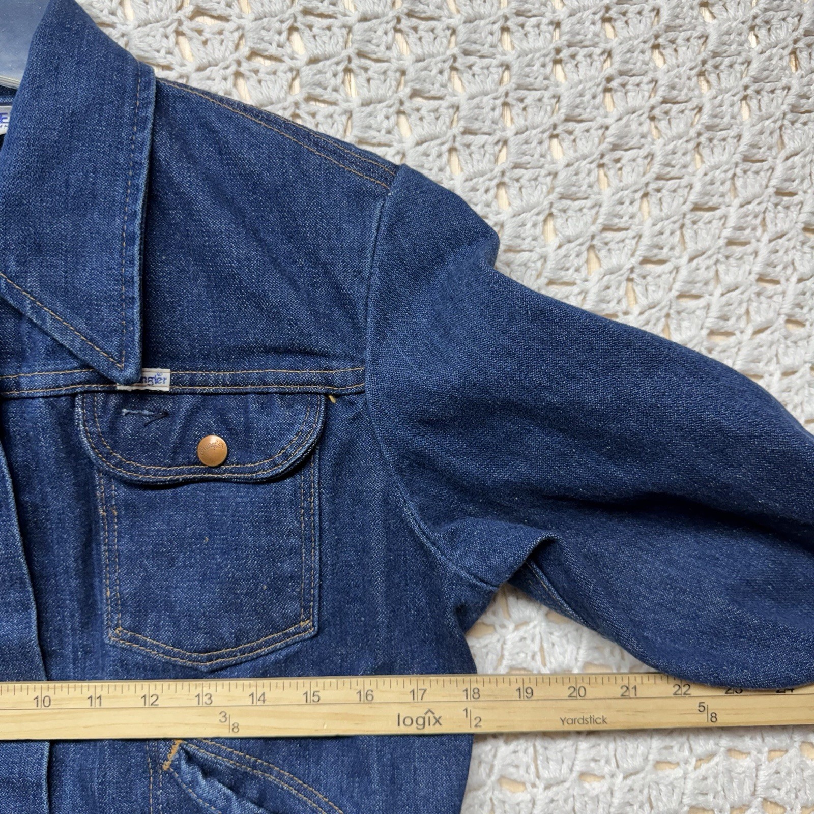 Vtg 70s Wrangler Jean Jacket Women Sz 38 M Blue Denim Western Cowboys USA Made