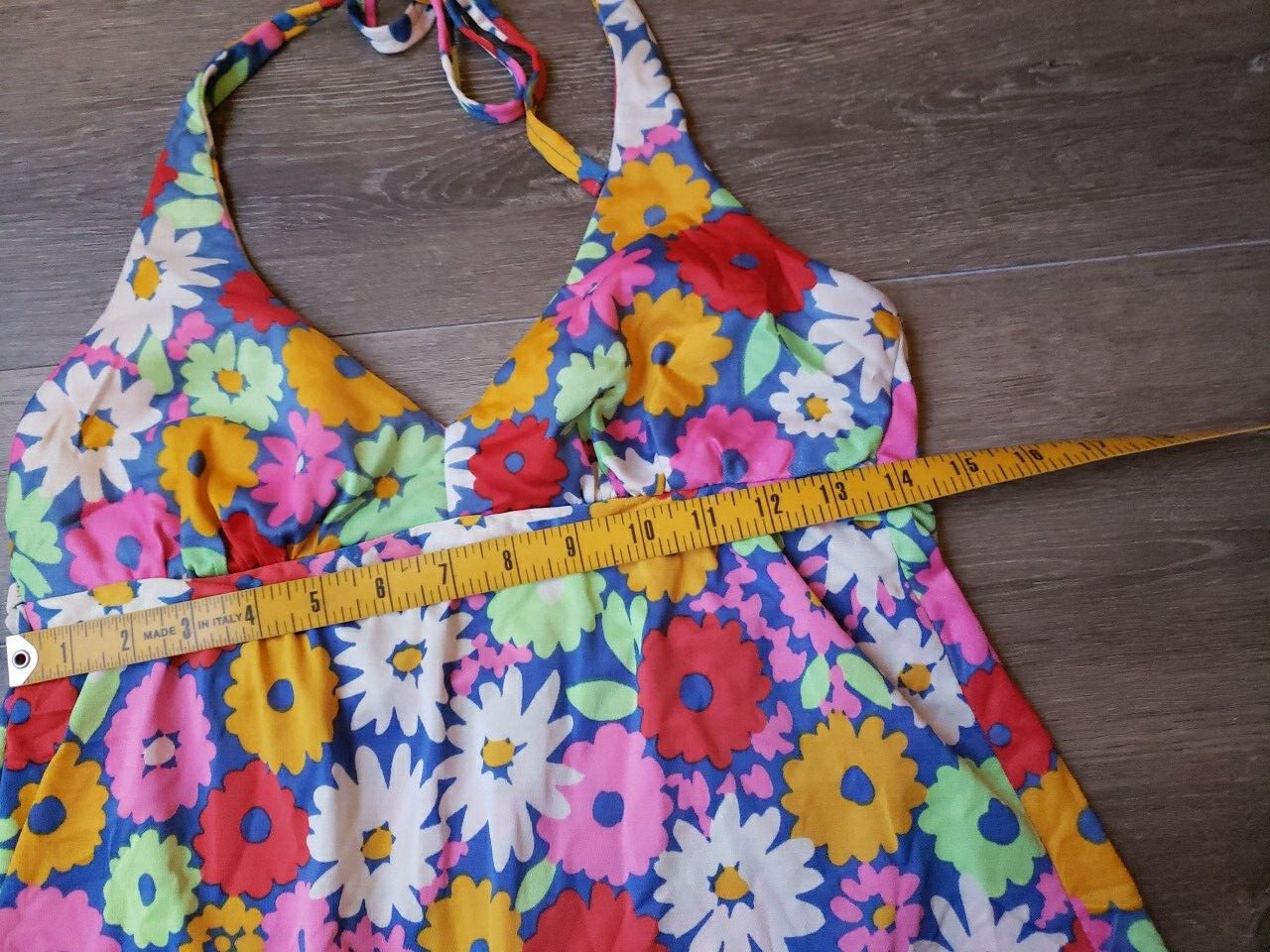 VTG 60s/70s Sears Jr. Bazaar Halter Flower Power Tankini Swim Top Sz XS? FLAWS
