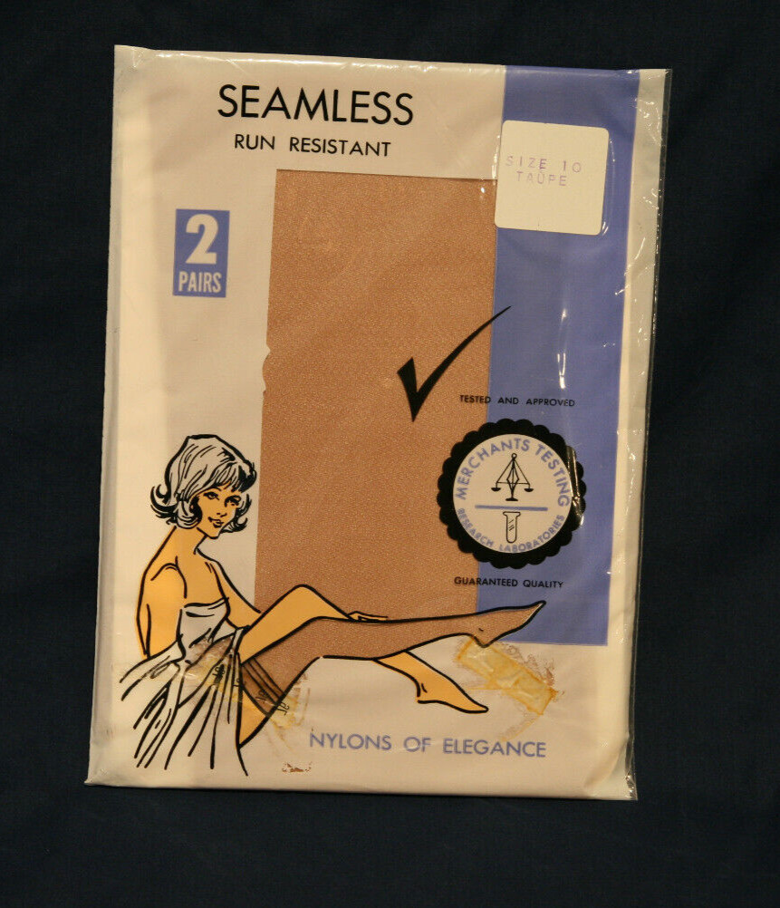 Vintage 2 Pairs per Pack Seamless Sheer Pantyhose/Stockings – Size 10 – Taupe