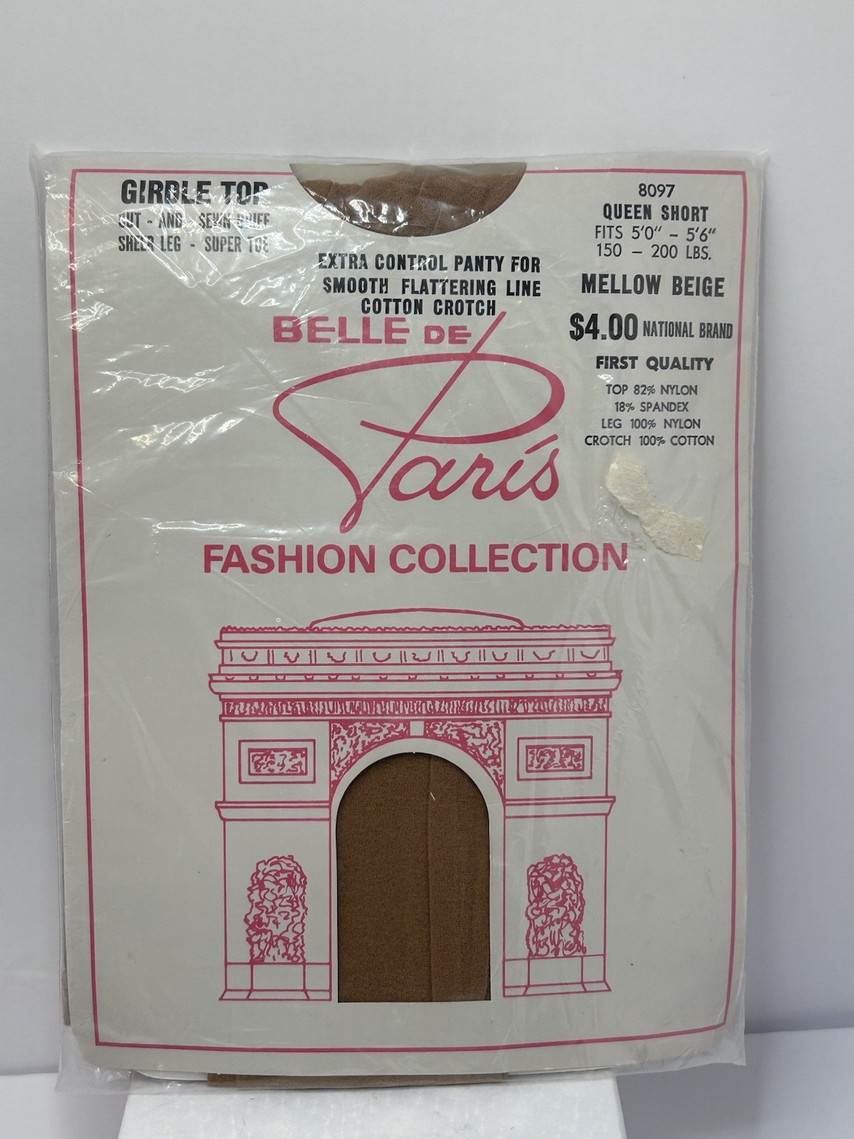 Vintage Belle de Paris Pantyhose Queen Short Mellow Beige NOS 1970s