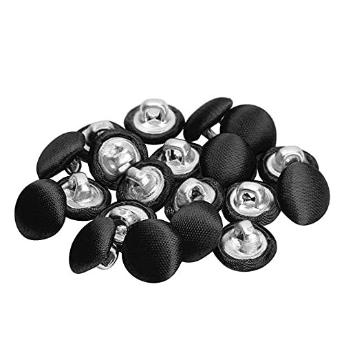 20 Pcs Satin Covered Metal Shank Buttons Cloth Buttons for Wedding 10mm Black
