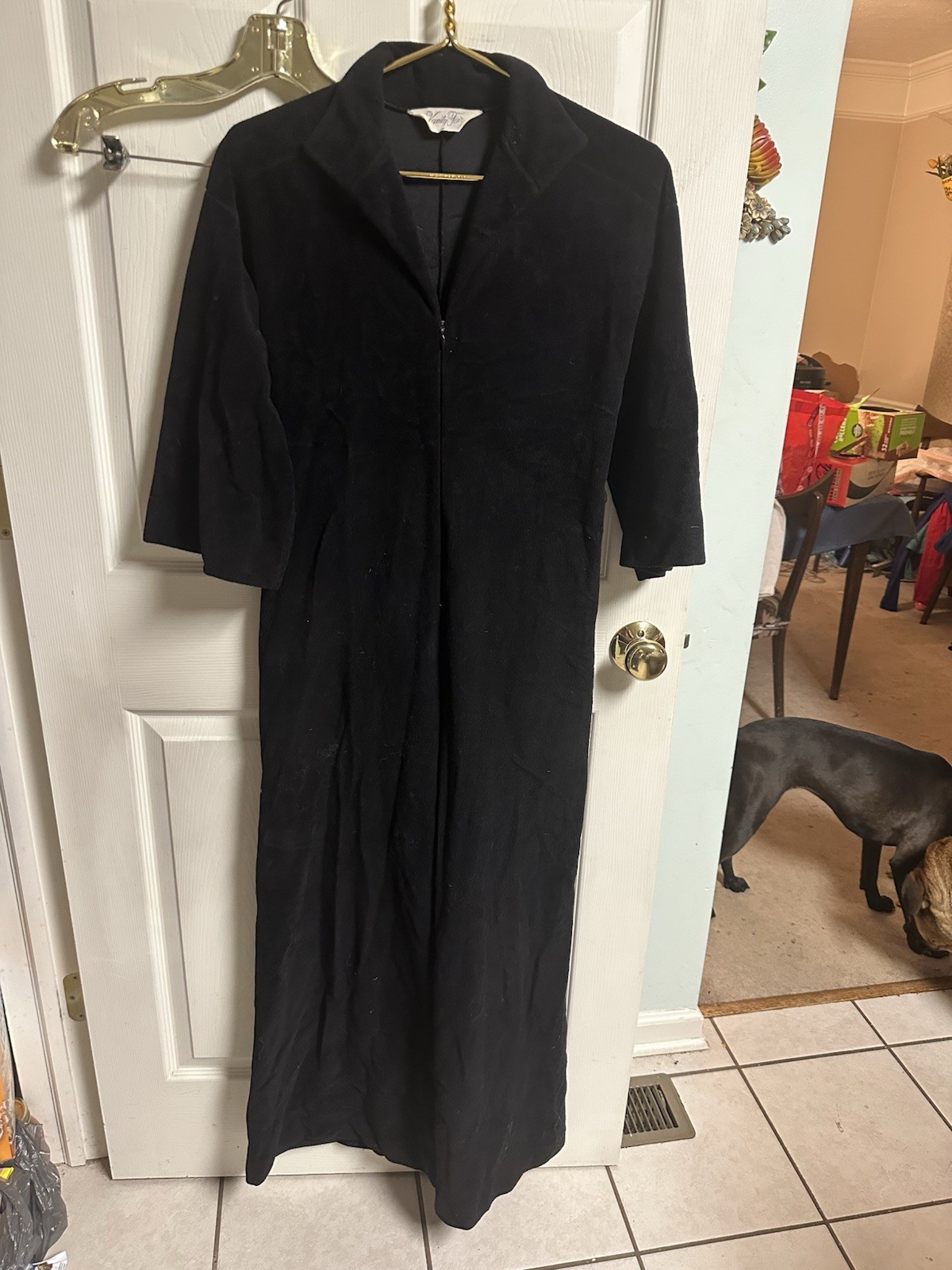 Vanity Fair VNT 60-70’s Velour Zip Front Wide Leg Jumpsuit Sz 6 Small Hole 36w