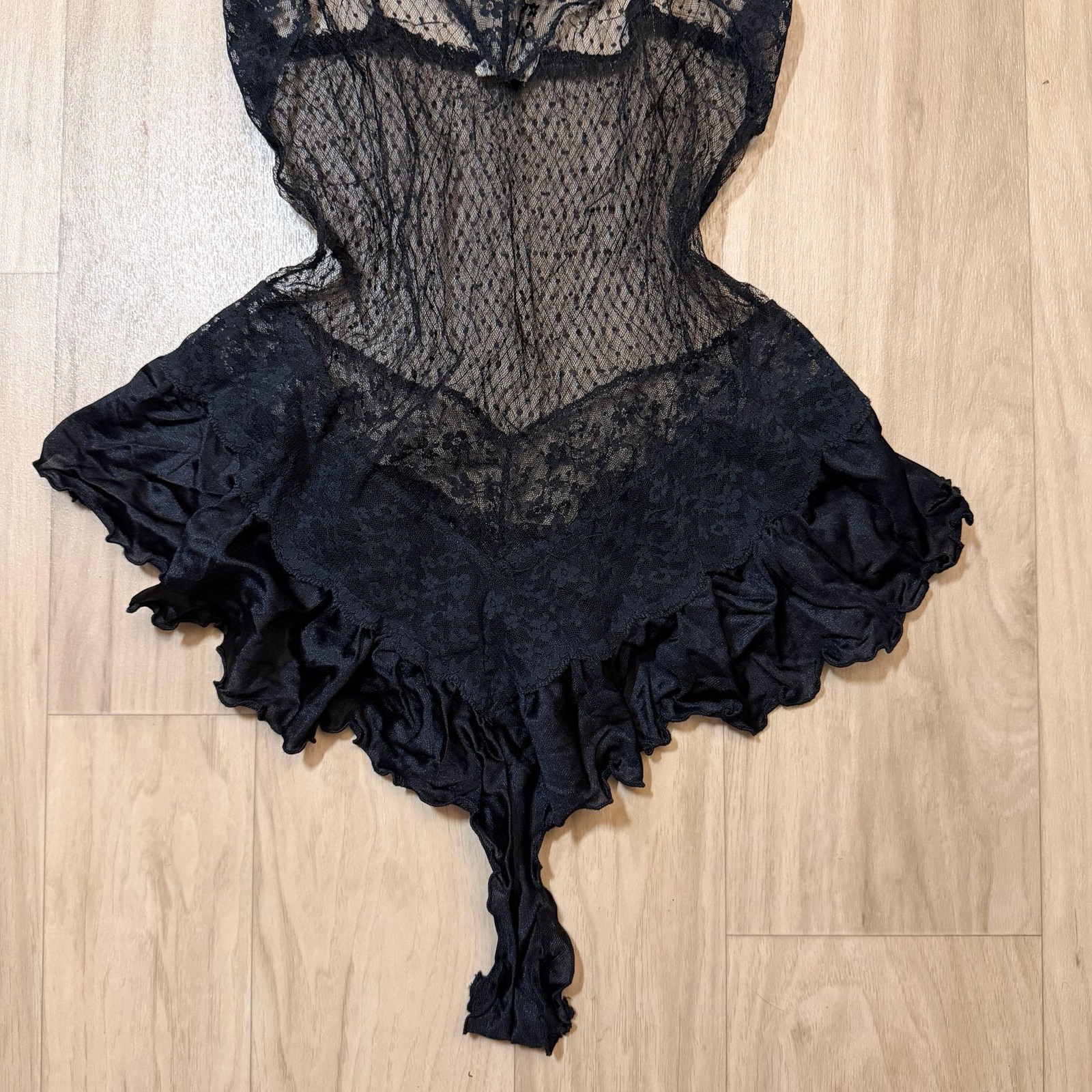Vintage Black Lace Mesh Lingerie Teddy Size Medium Made in USA