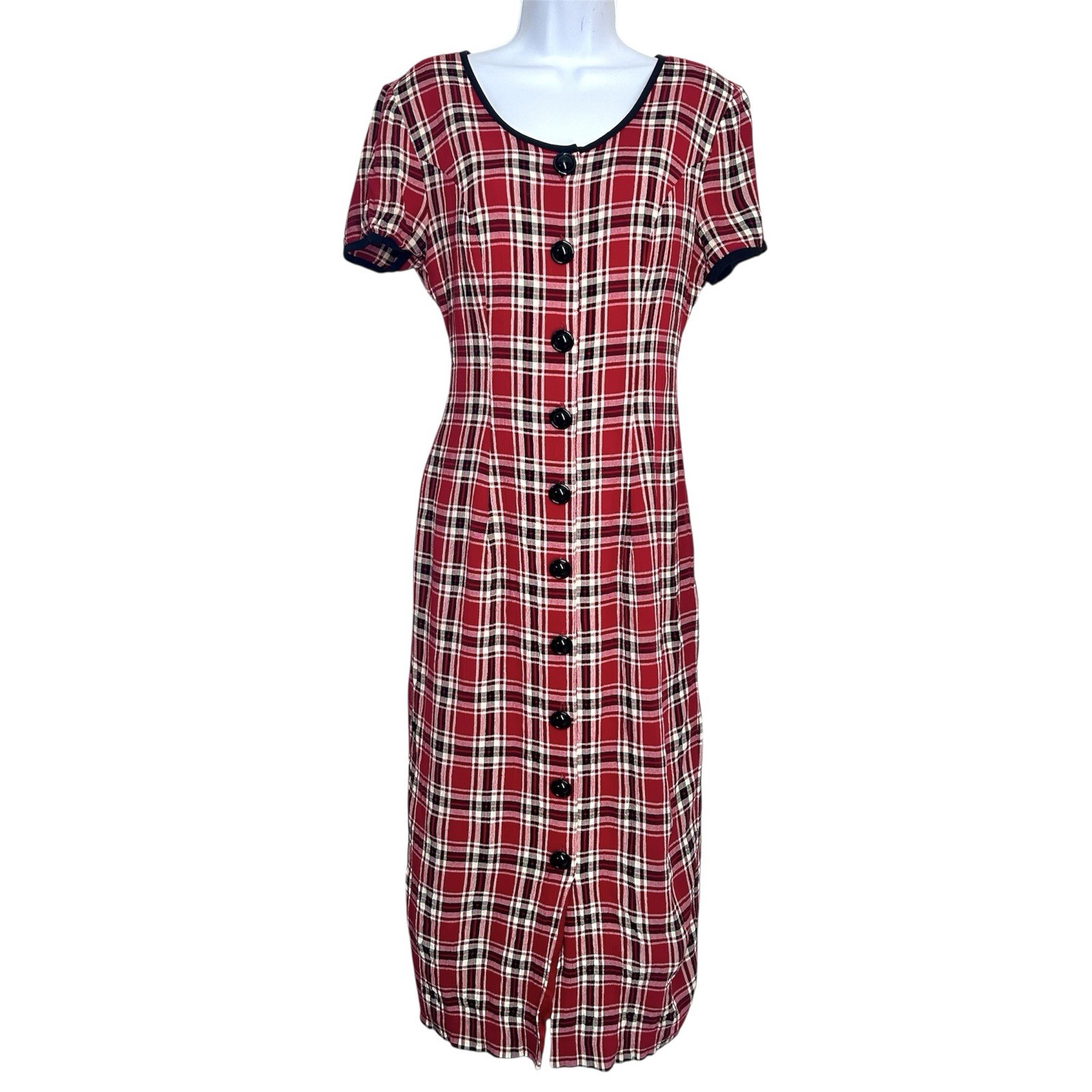 Misty Lane Vintage Red Plaid Midi Dress Size 8 Union Made USA Ralph Lauren Xmas