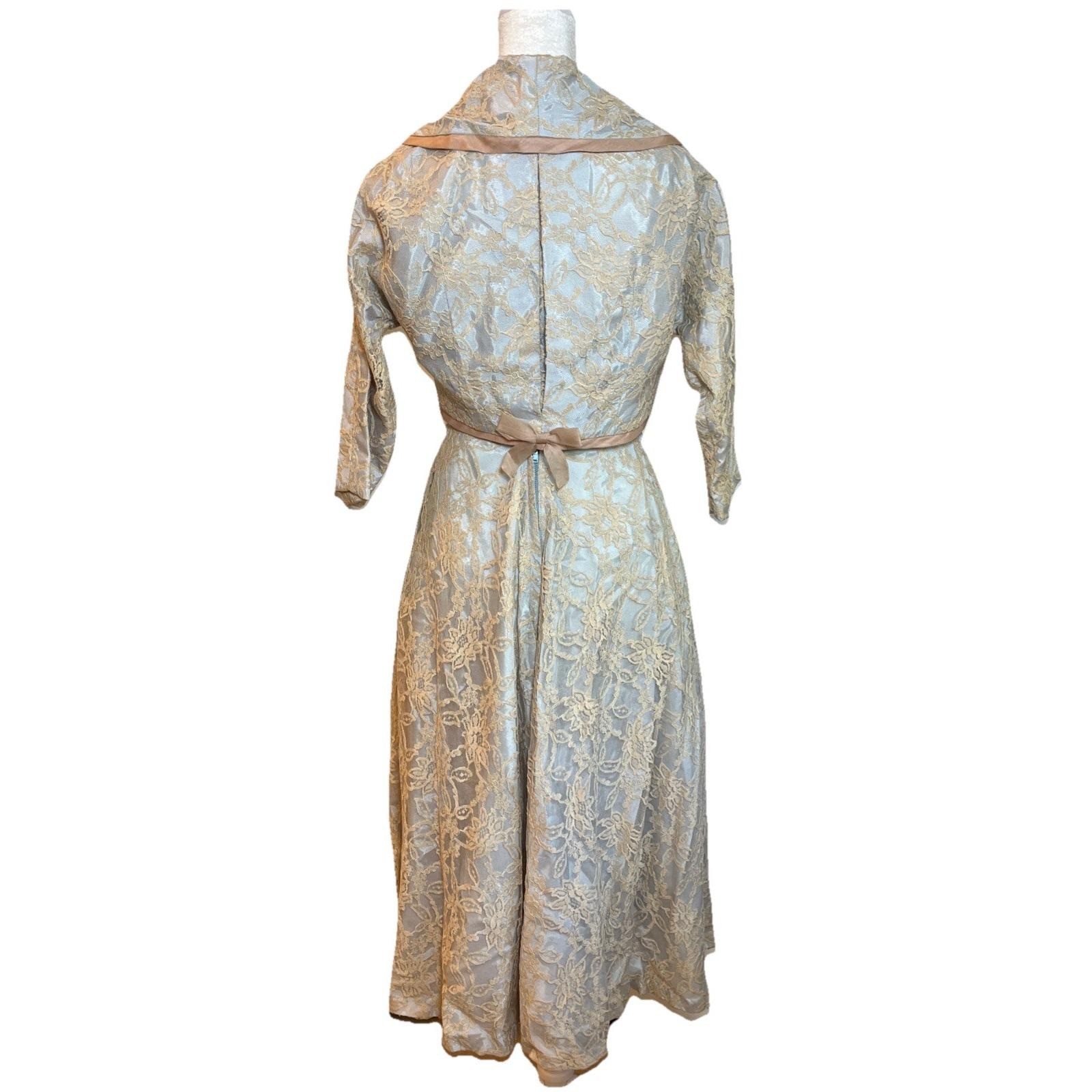 Vintage 50’s Claudia Young 2 Pc Pink Lace & Satin Bridal Fit & Flared Dress XS