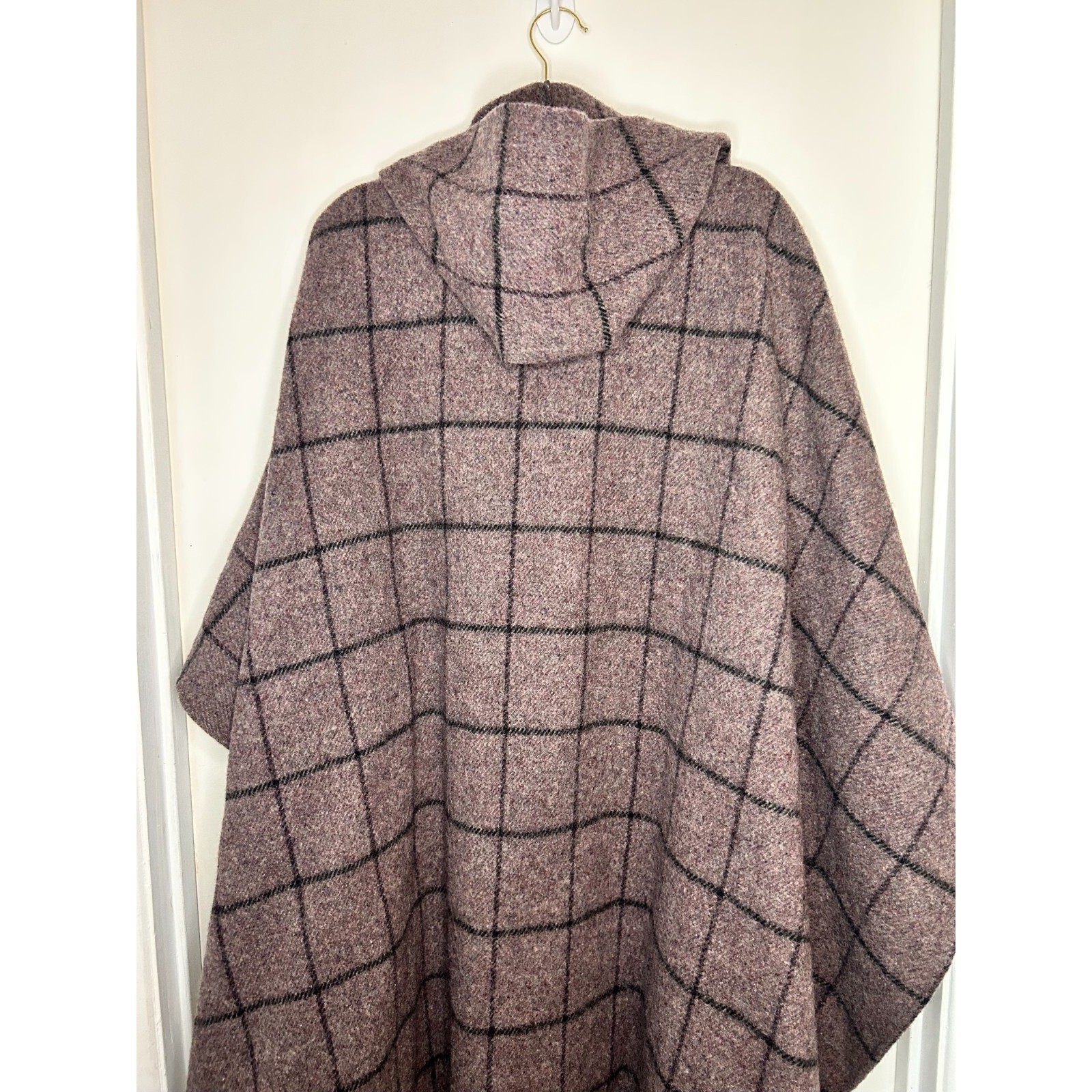 VTG Coloratura One Sz 100% Wool Hooded Blanket Cape Poncho Cloak Plaid Luxury