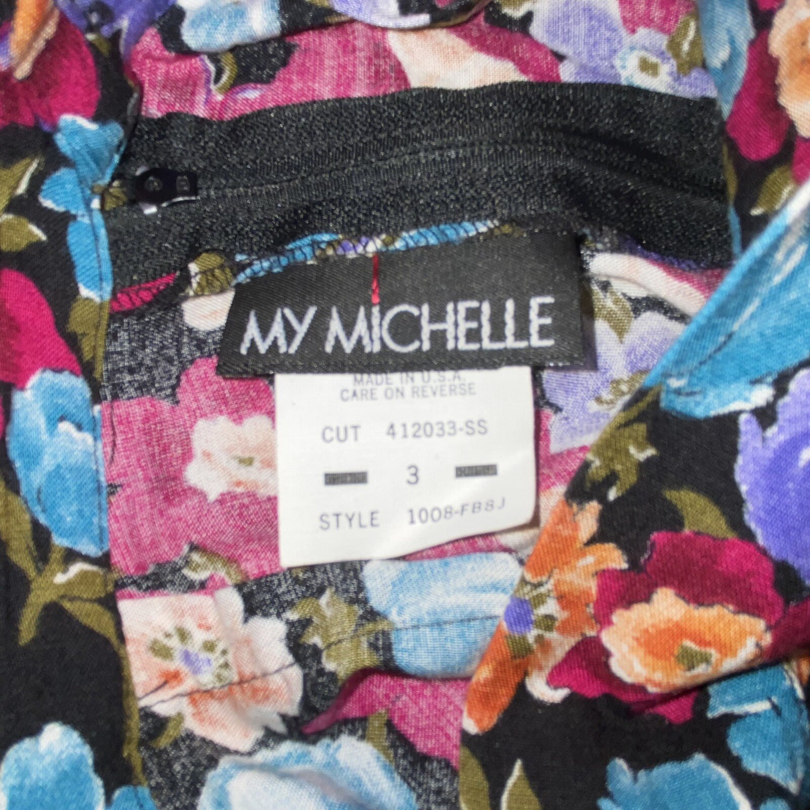 Vintage Floral My Michelle Women Skirt Size 3 Purple Blue Yellow Pleated w/ Belt