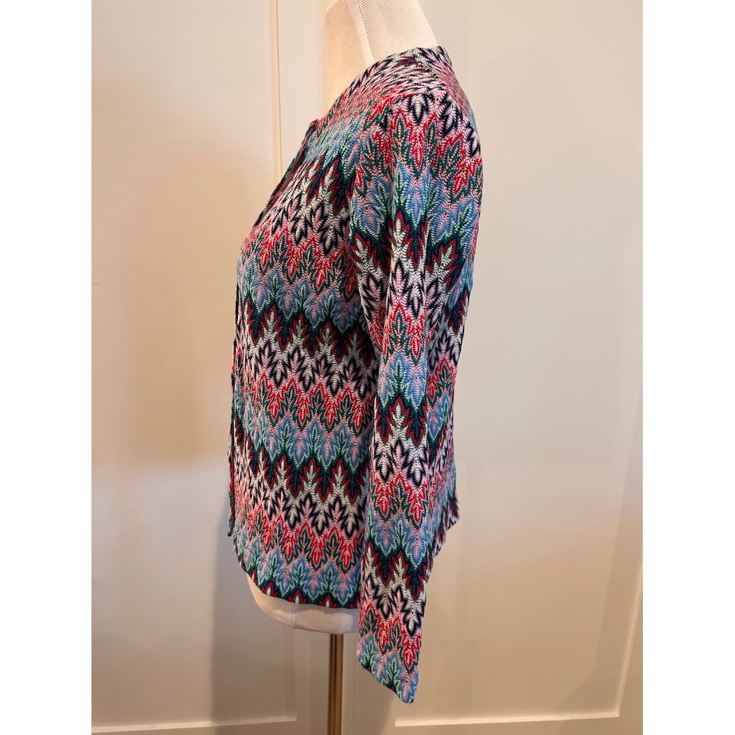 Miss Holly Vtg 70’s Chevron Zigzag Knit Cardigan Sweater Multi Color Womens M