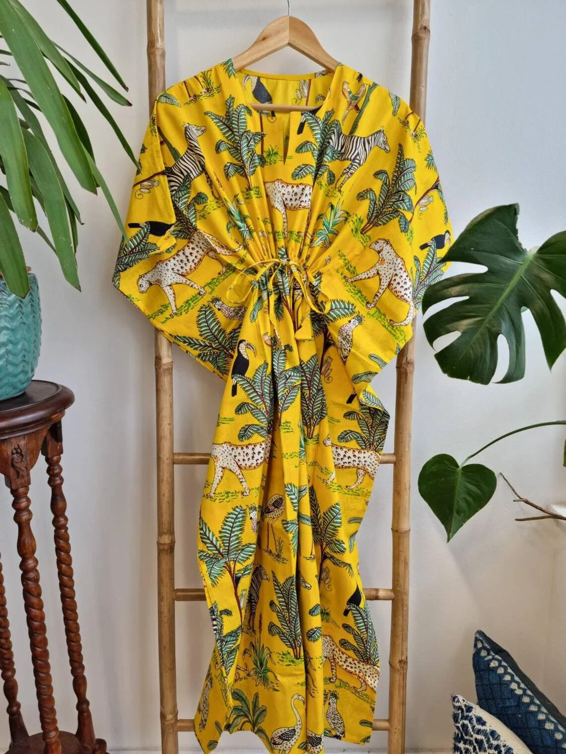 Safari Jungle Print Cotton Kaftan Dress Women Wear Night Wear Robe Beautiful