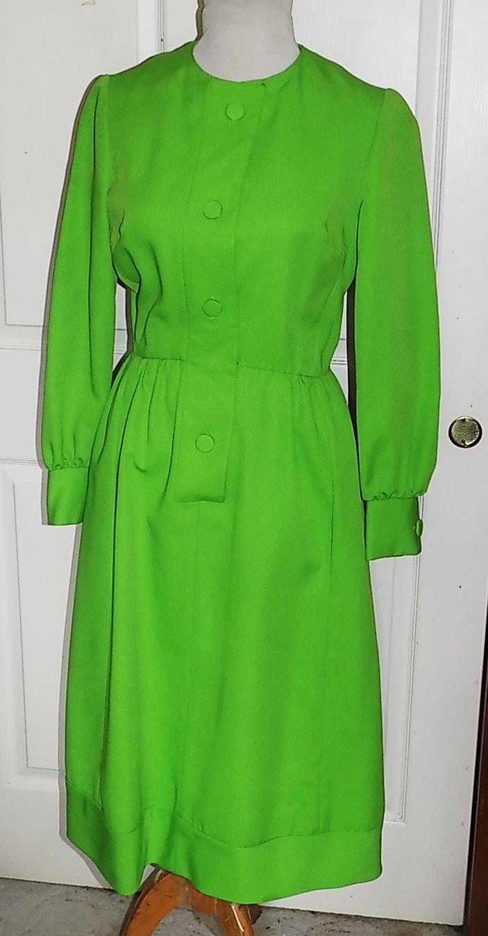 Vintage 70s 80s Lime Green Dress Miss Continental by Ned Gould Size 12 B38 ***