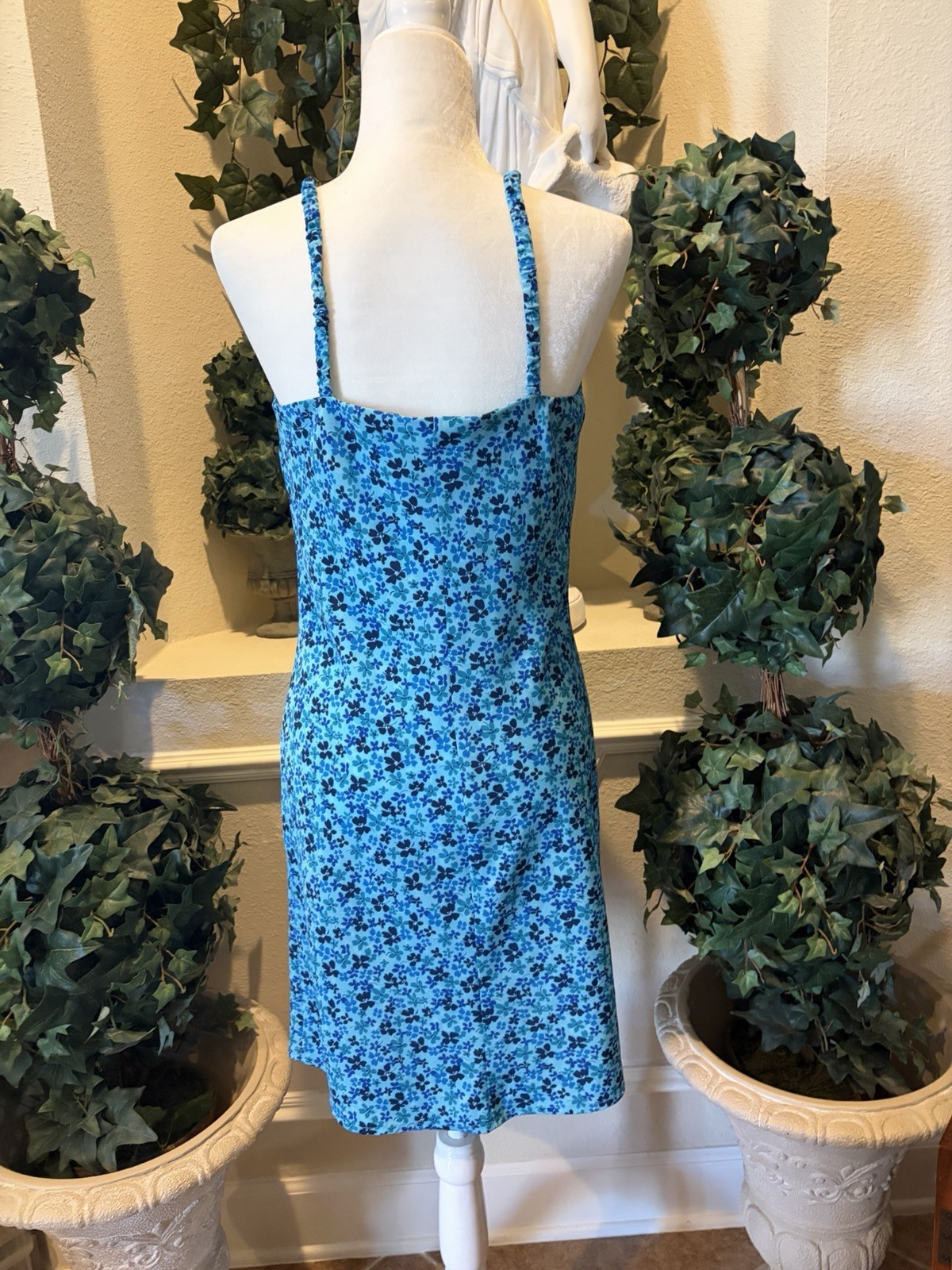 Vintage 90s Blue Floral Dress Expressions Size 9/10