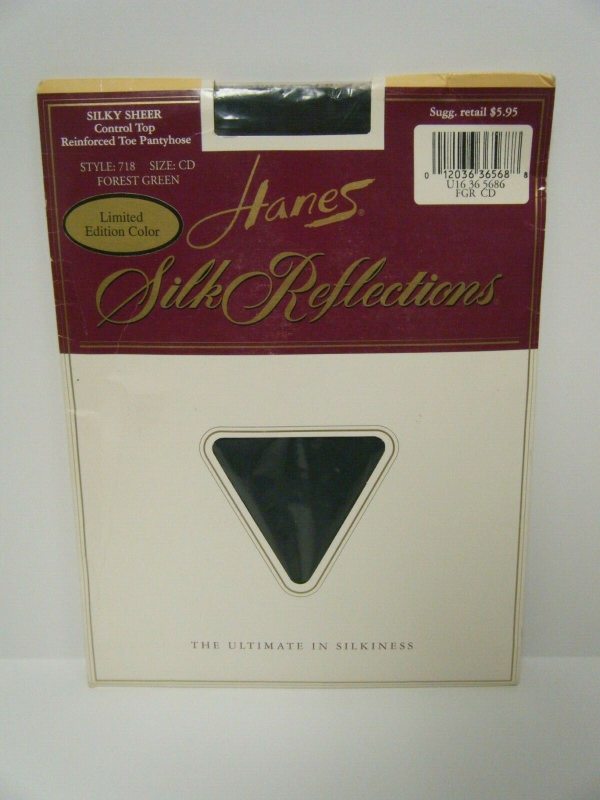 Vintage Hanes Silk Reflections Forest Green Control Top Pantyhose SIZE: CD New
