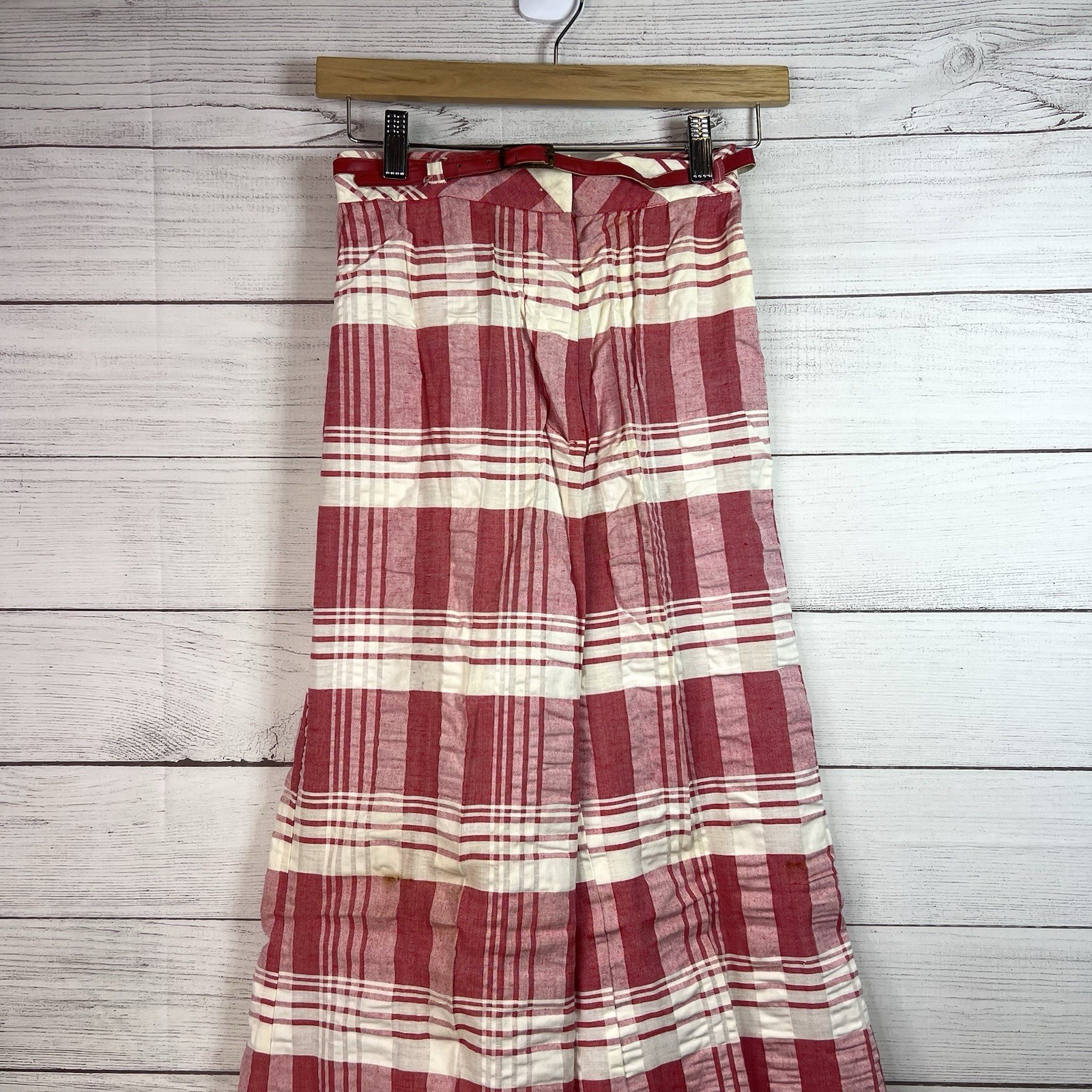 VINTAGE 60’s 70’s Tomboy Plaid Bell Bottom Pants Size 9 Red White Gingham USA