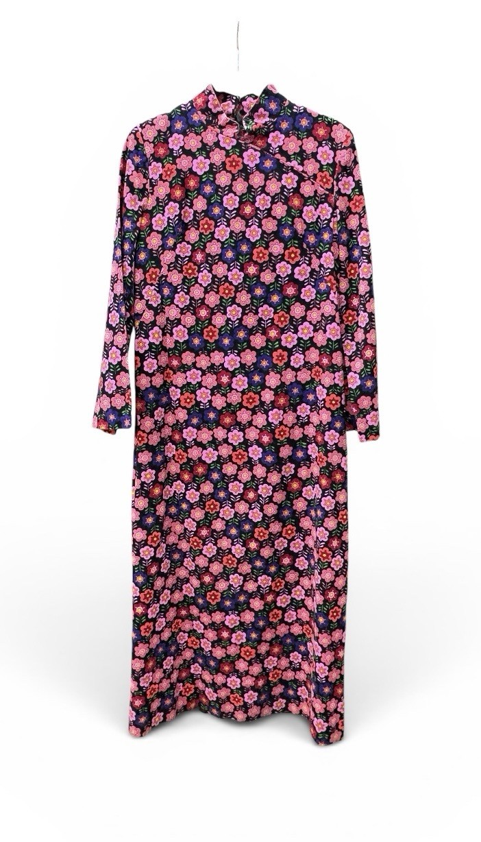 Vintage 60s 70’s Maxi Dress Psychedelic Floral Flower Power Colorful Boho Mod L
