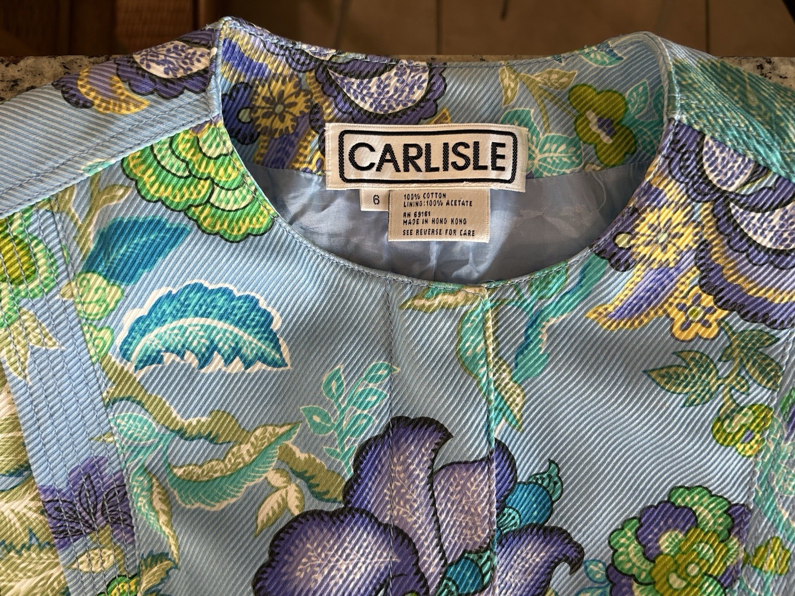 Vintage Carlisle Women’s Floral Corduroy Jacket 6 Fitted Blue Cotton Paisley 90s