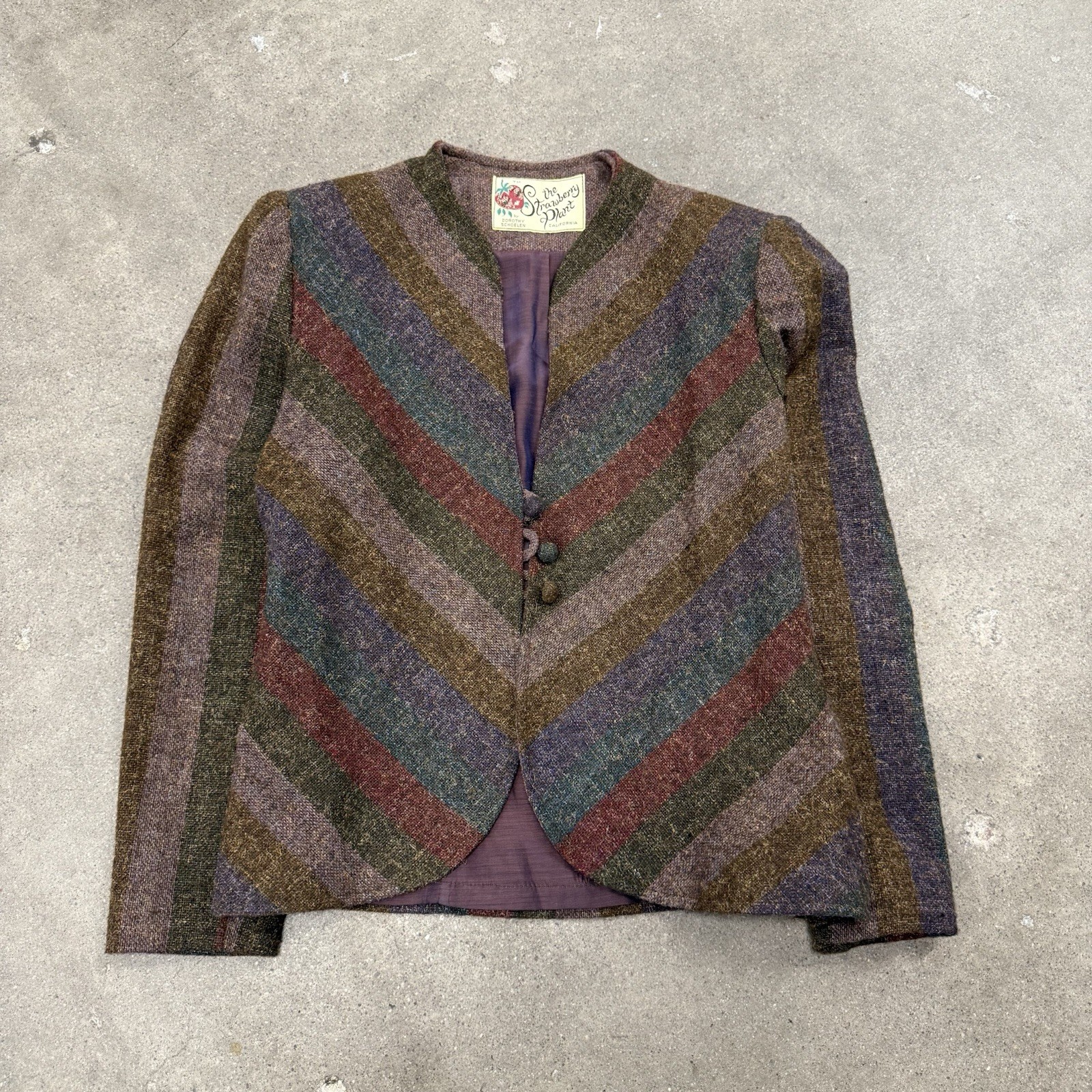 Vintage 70s The Strawberry Plant Dorothy Schoelen Stripe Wool Tweed Blazer Small