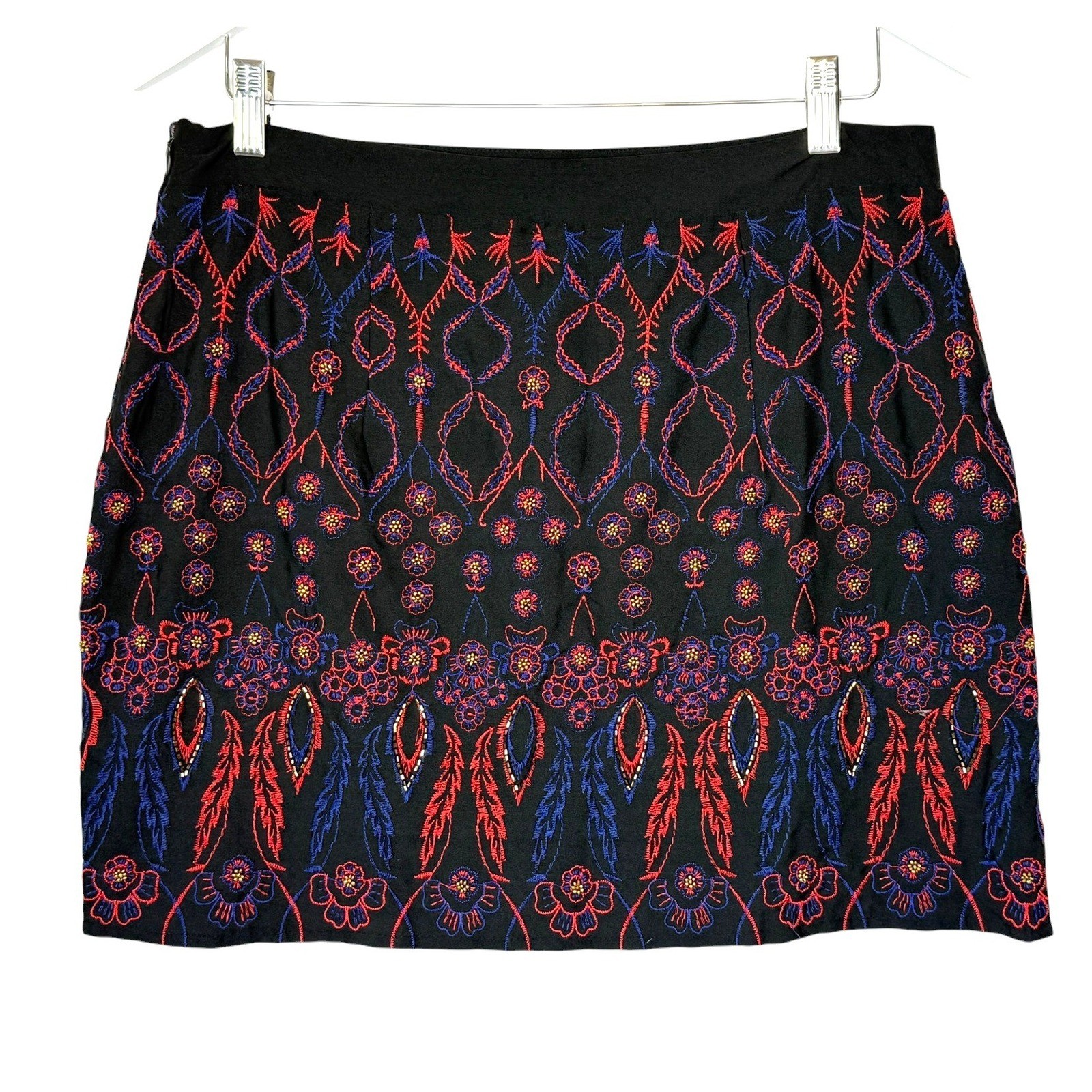 Forever 21 Womens L Black Embroidered Mini Skirt Boho Floral Beaded Y2K