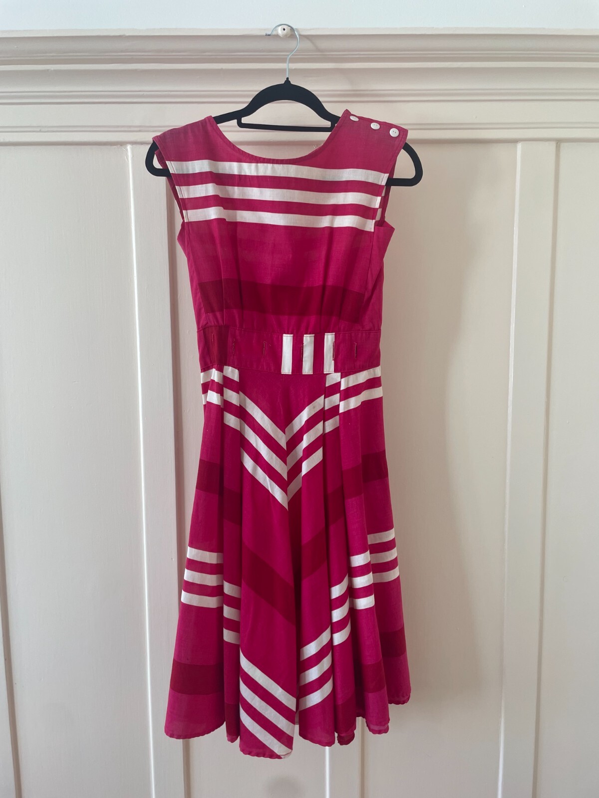 70s Vintage 100% Cotton A-Line Pink & White Striped Dress SIZE 5/SMALL