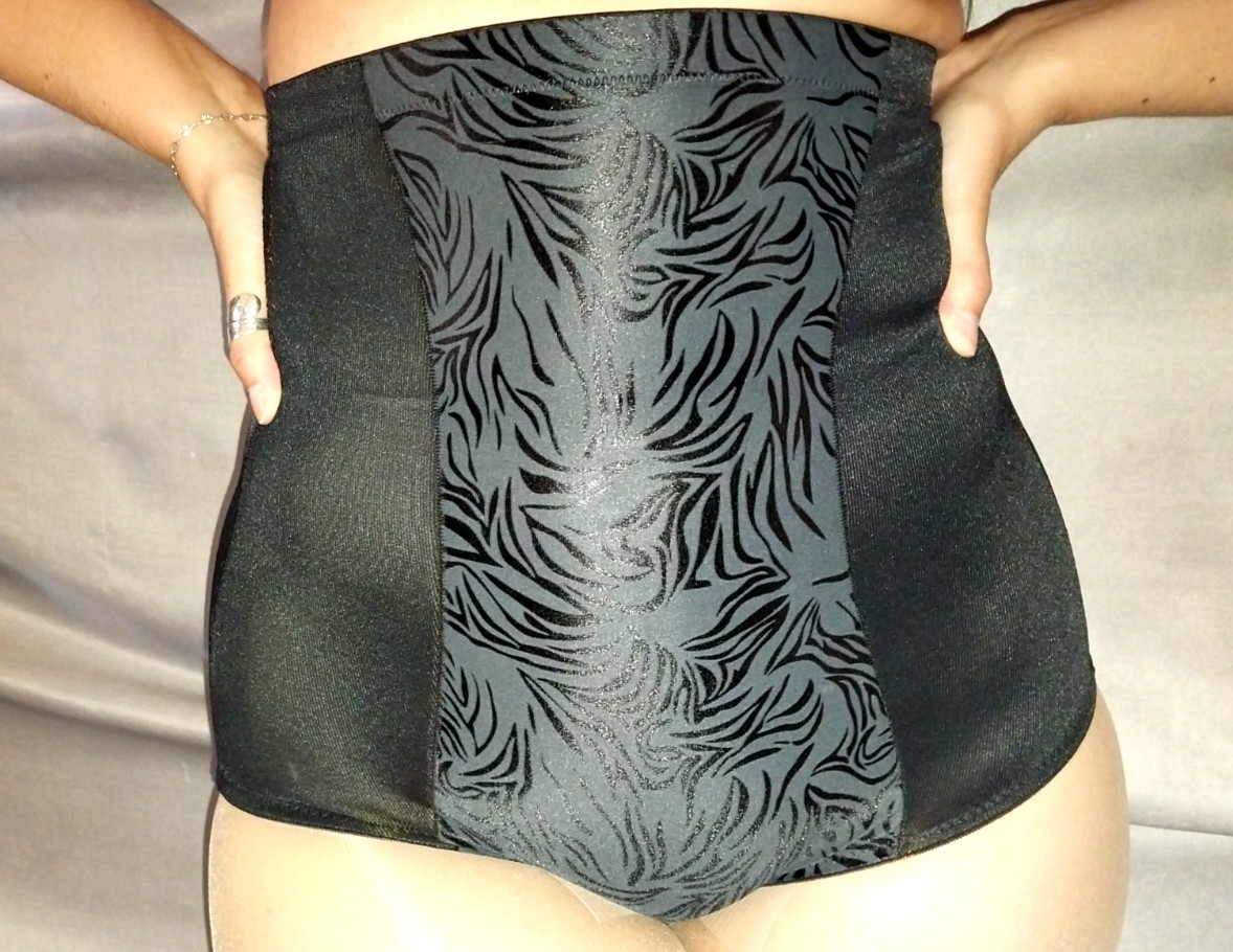 VTG Silky Nylon HIGH WAIST NIP TUCK FIRM PANTIES GIRDLE OPAQUE SWIRL PANEL M
