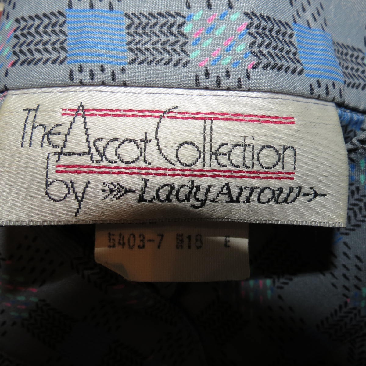 VTG 70s/80s Blouse Lady Arrow Ascot Collection Checkered High Neck Grey Sz 16