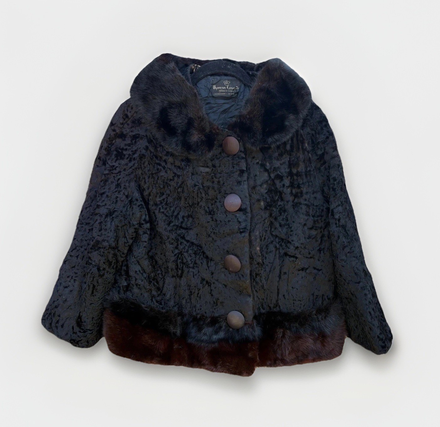VTG Real Mink Lamb Fur Short Swing Coat Button Jacket 40s Broadway Hollywood