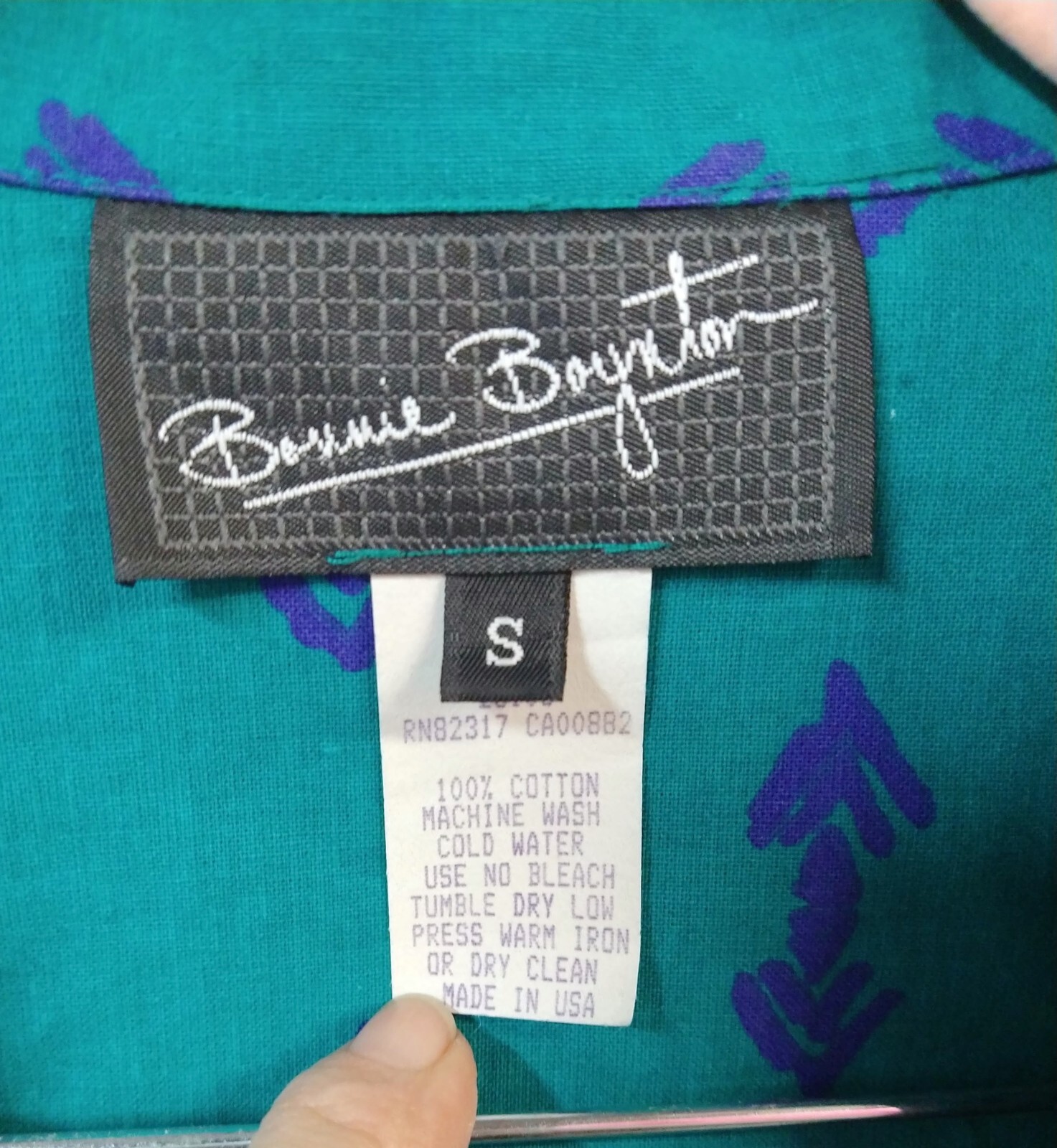 VTG Bonnie Boynton Wm S Jacket Green/Blue Southwest Theme 2 Pockets Short Lapel